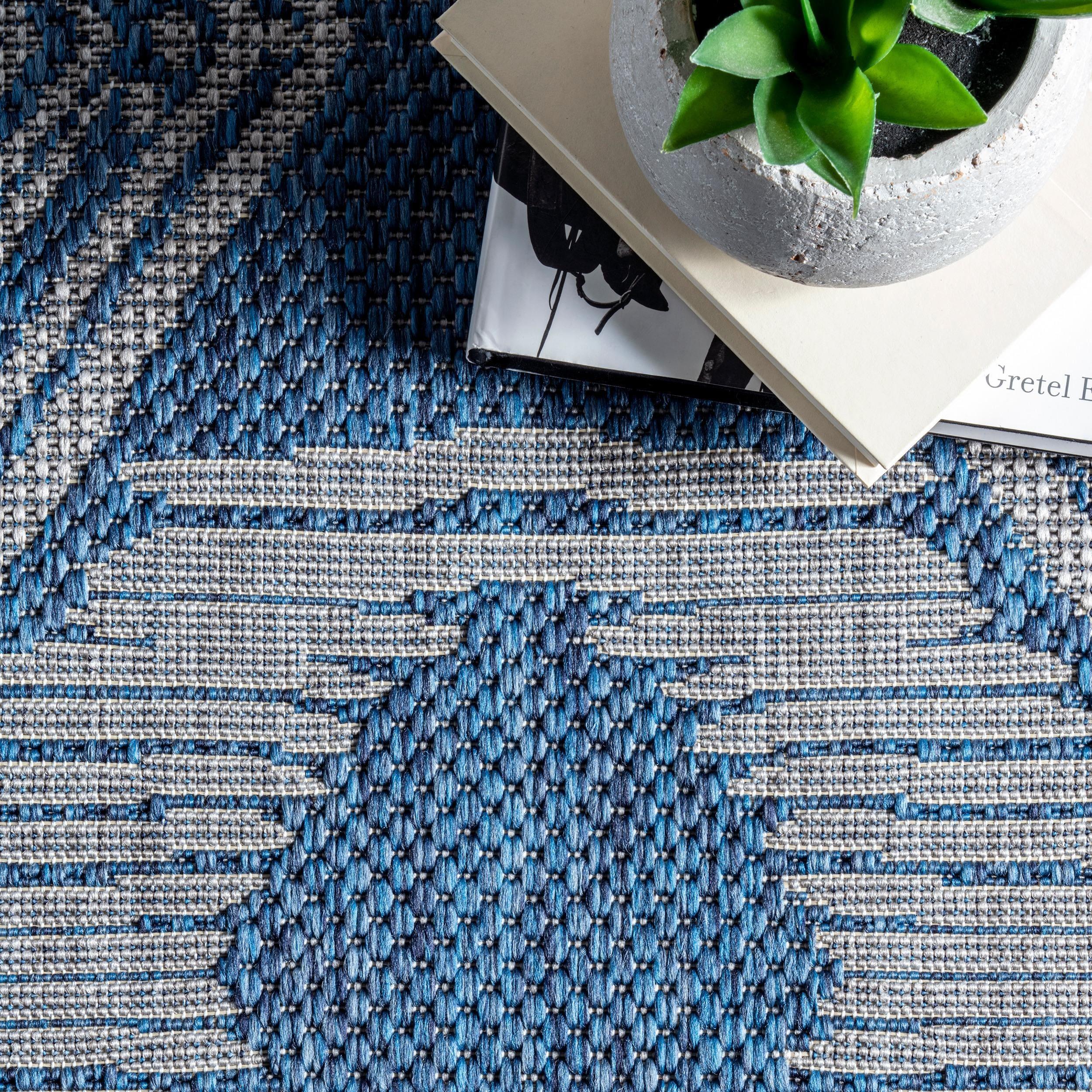 nuLOOM Ranya Tribal Indoor/Outdoor Blue 9' 6" x 12' Casual Area Rug