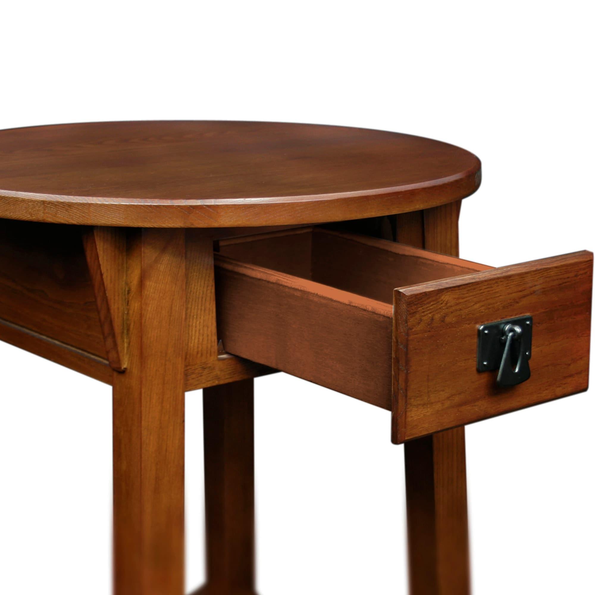 Leick Home 9056-RS Mission Round End Table with Drawer, Made with Solid Wood, Side Table for Living Room, Bedroom, and Office, Russet Finish