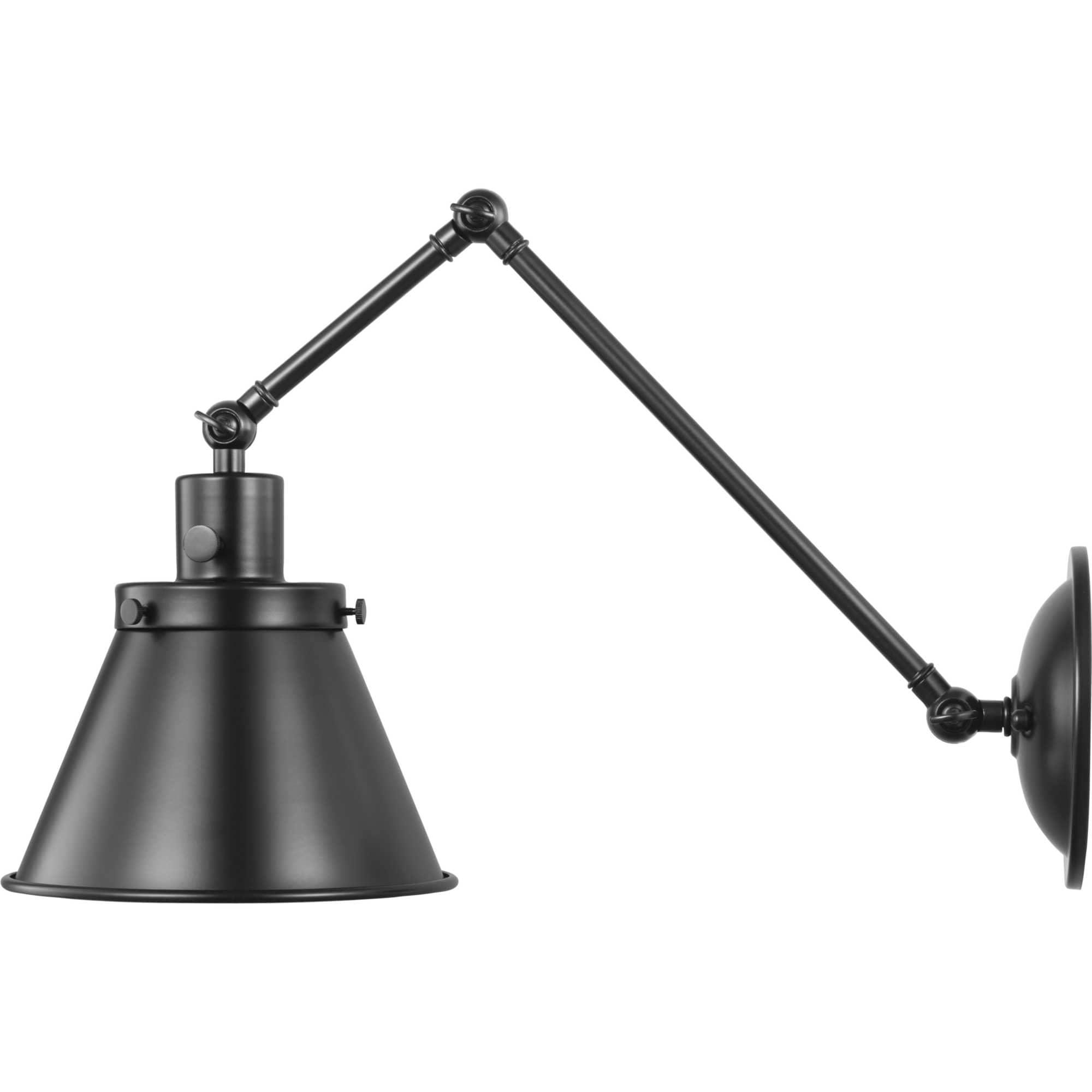 Progress Lighting Hinton 1-Light Swing Arm Wall Bracket, Black Steel, Metal Shade