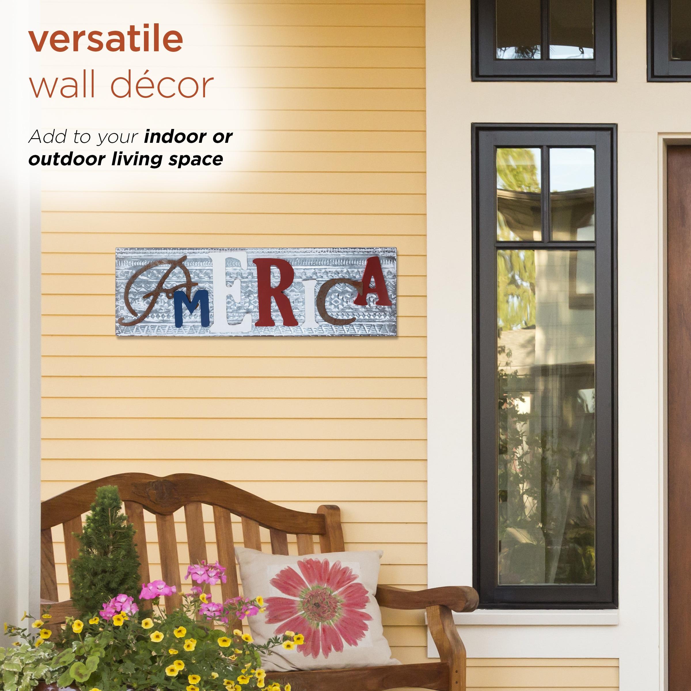 Wood and Metal America Wall Decor - Alpine Corporation: Indoor/Outdoor Patriotic Art, 24x16"