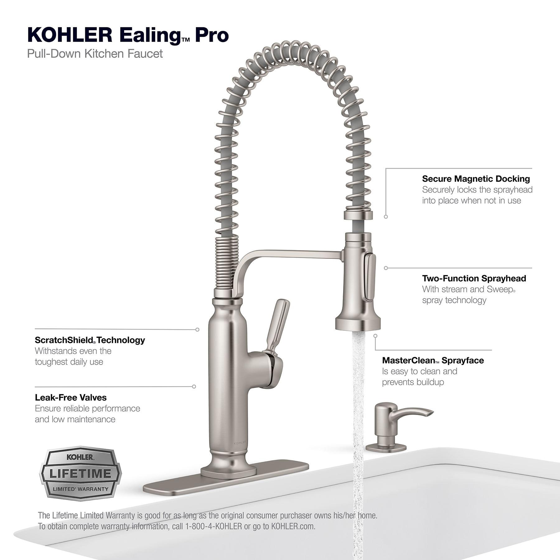 Ealing Stainless Steel Pull-Down Kitchen Faucet with Soap Dispenser