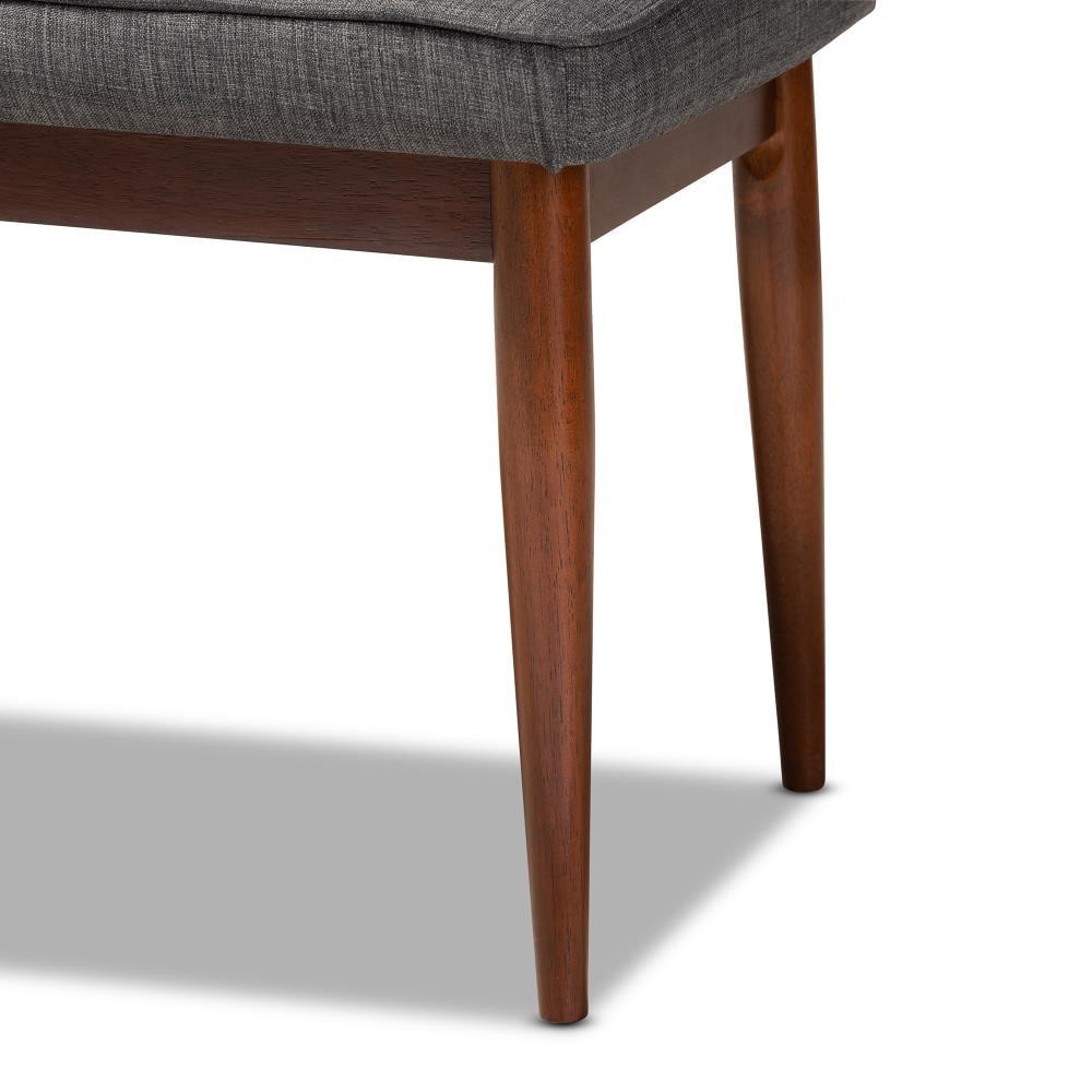 George Oliver Ayala Mid-Century Modern Dining Bench with Medium Oak Finish and Dark Grey Fabric Upholstery