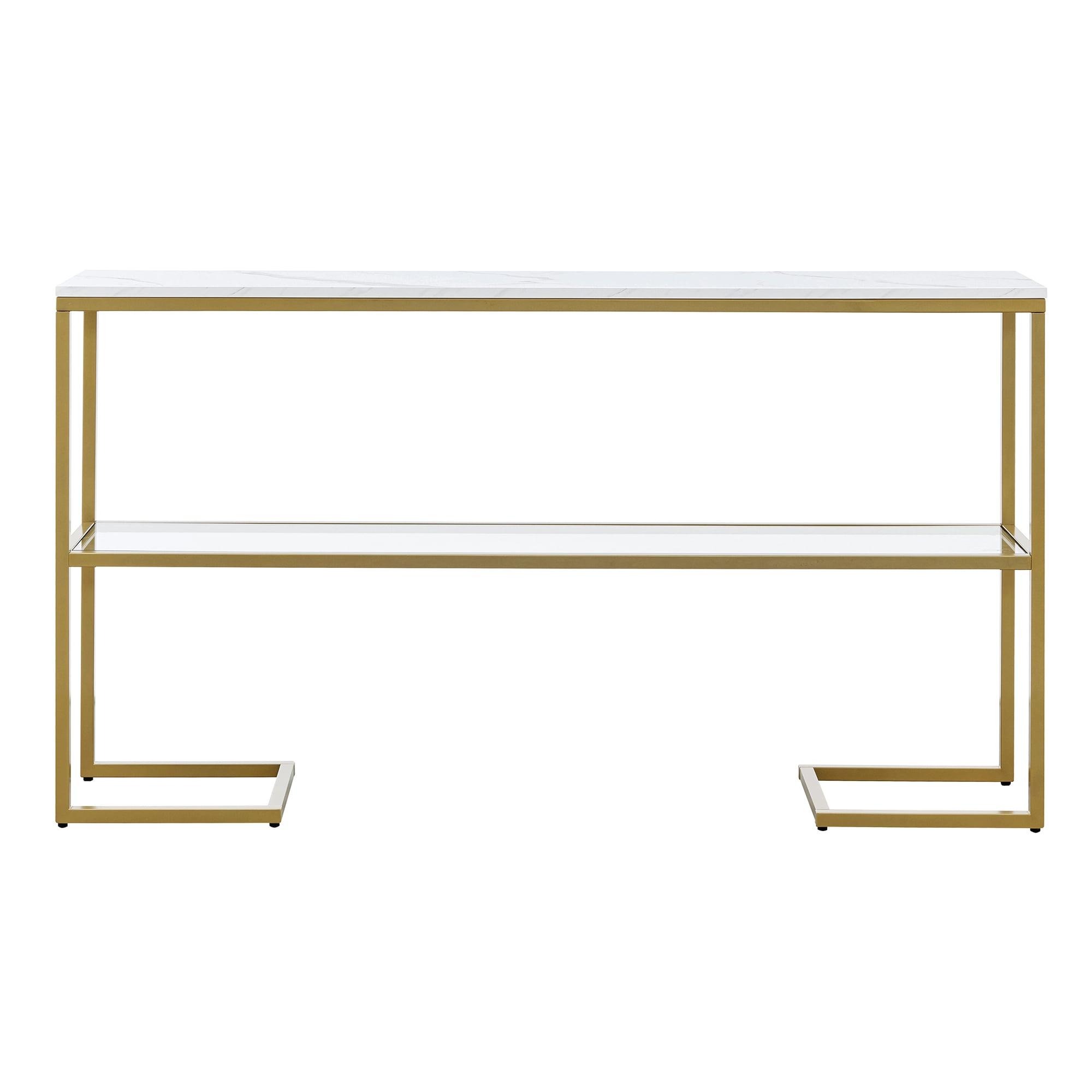 Evelyn&Zoe Errol 55" Wide Rectangular Console Table with Faux Marble Top, Gold