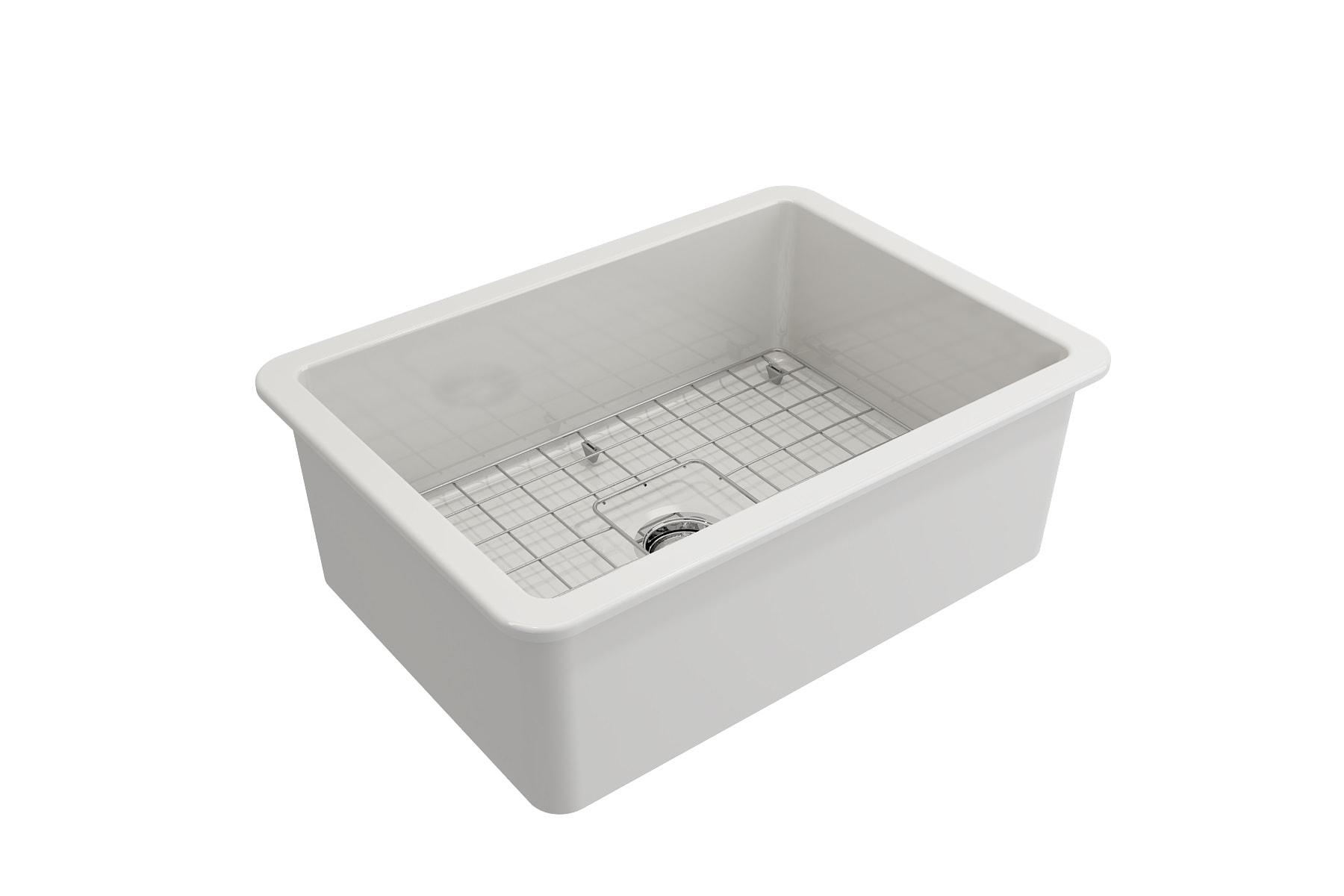 Glossy White Fireclay Farmhouse Drop-In Single Bowl Sink Kit