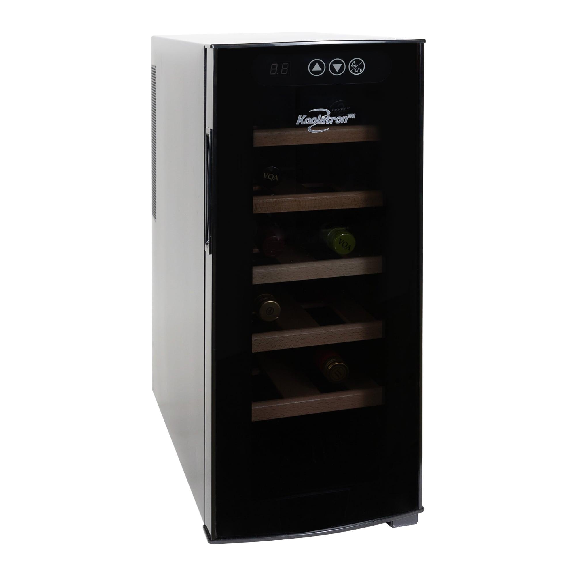 Koolatron Wine Cooler Refrigerator 12 Bottle Deluxe Countertop Compact Wine Cellar, Small Freestanding: Black Glass Door, Thermoelectric, 6 Shelves