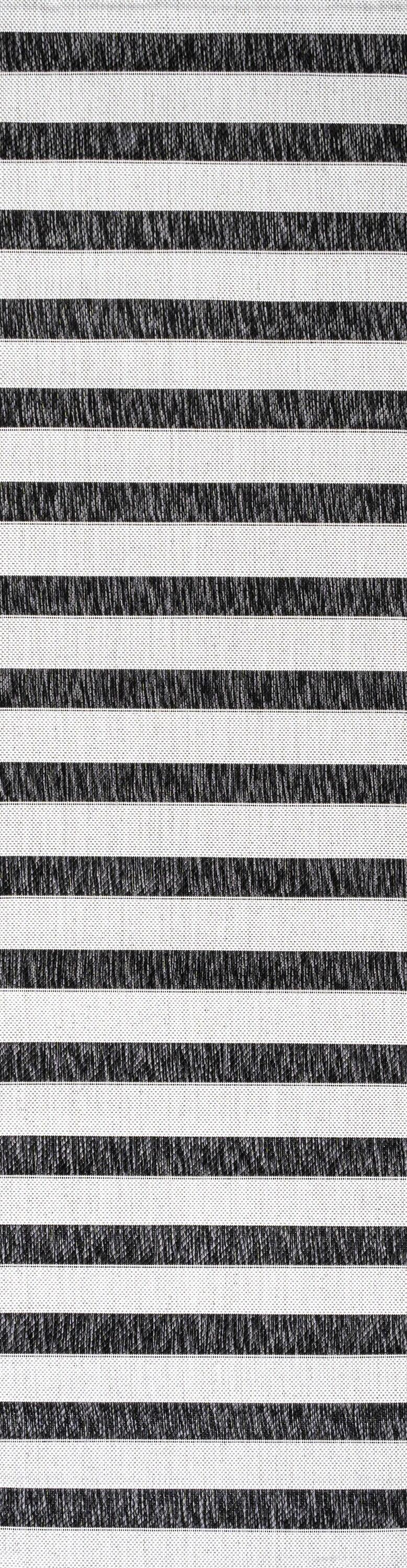 2'x8' Aveiro Wide Stripe Indoor/Outdoor Runner Rug, Black/Cream - JONATHAN Y