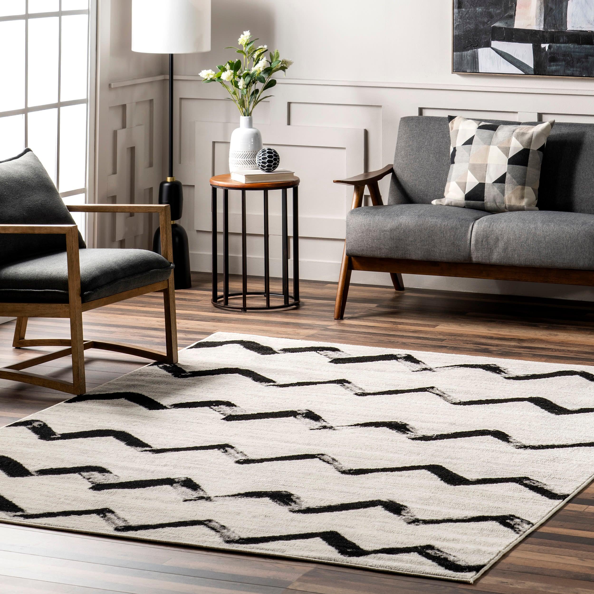 Nuloom Addison Chevron 9x12 Indoor Area Rug for Living Room Bedroom Dining Room Kitchen, Grey/Ivory