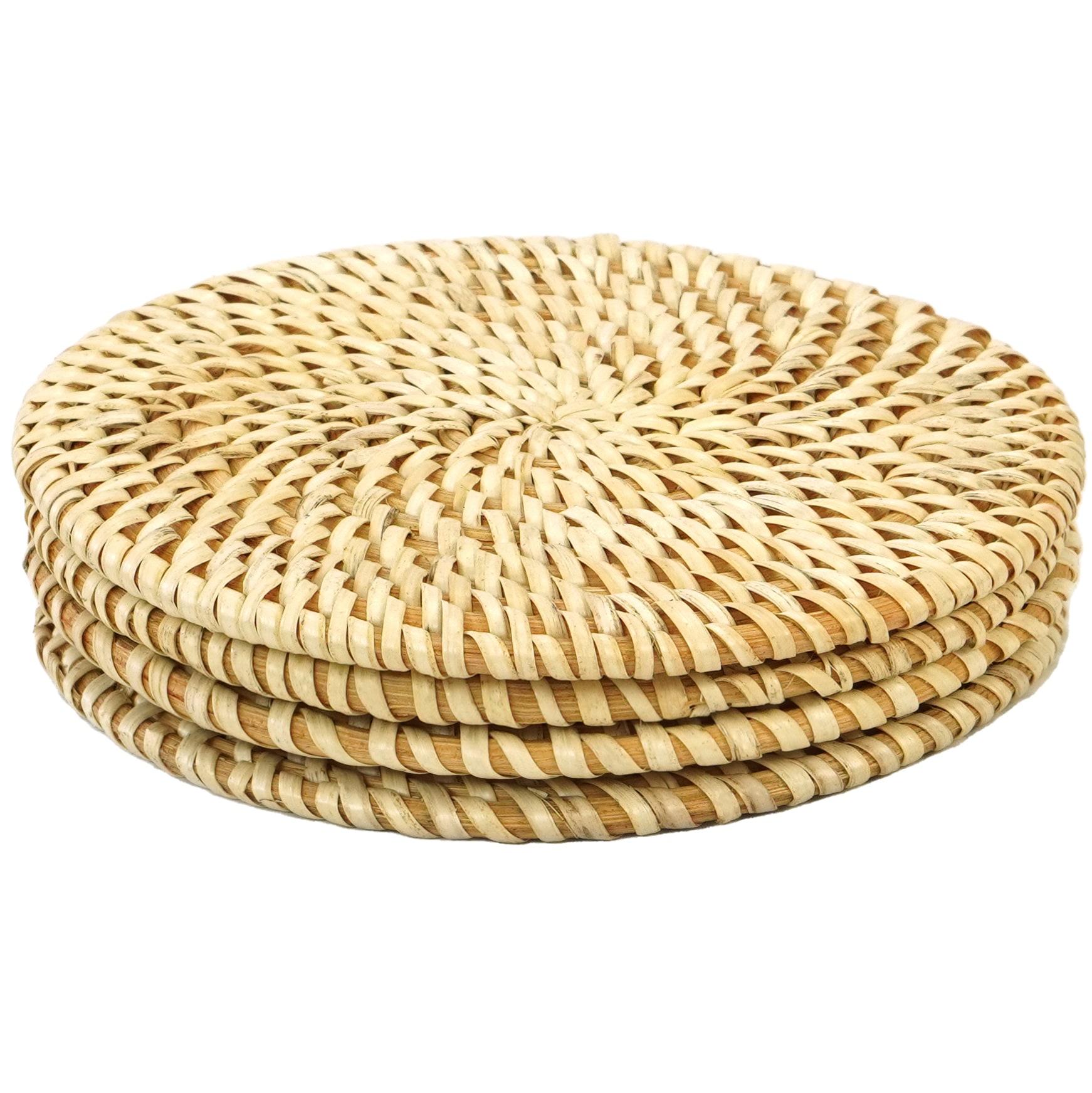 Vintiquewise Set of 4 Decorative Round 5.25'' Natural Woven Handmade Rattan Placemats
