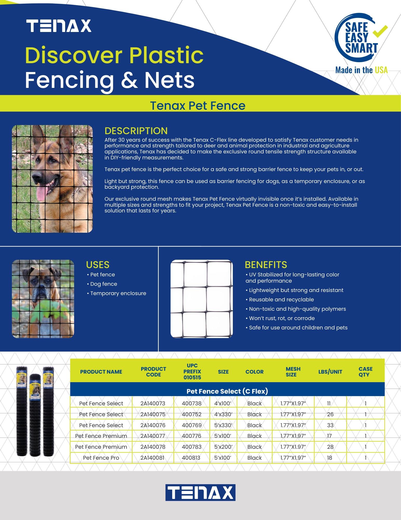 Tenax Select Pet Fence, Black, 4 X 100 Feet