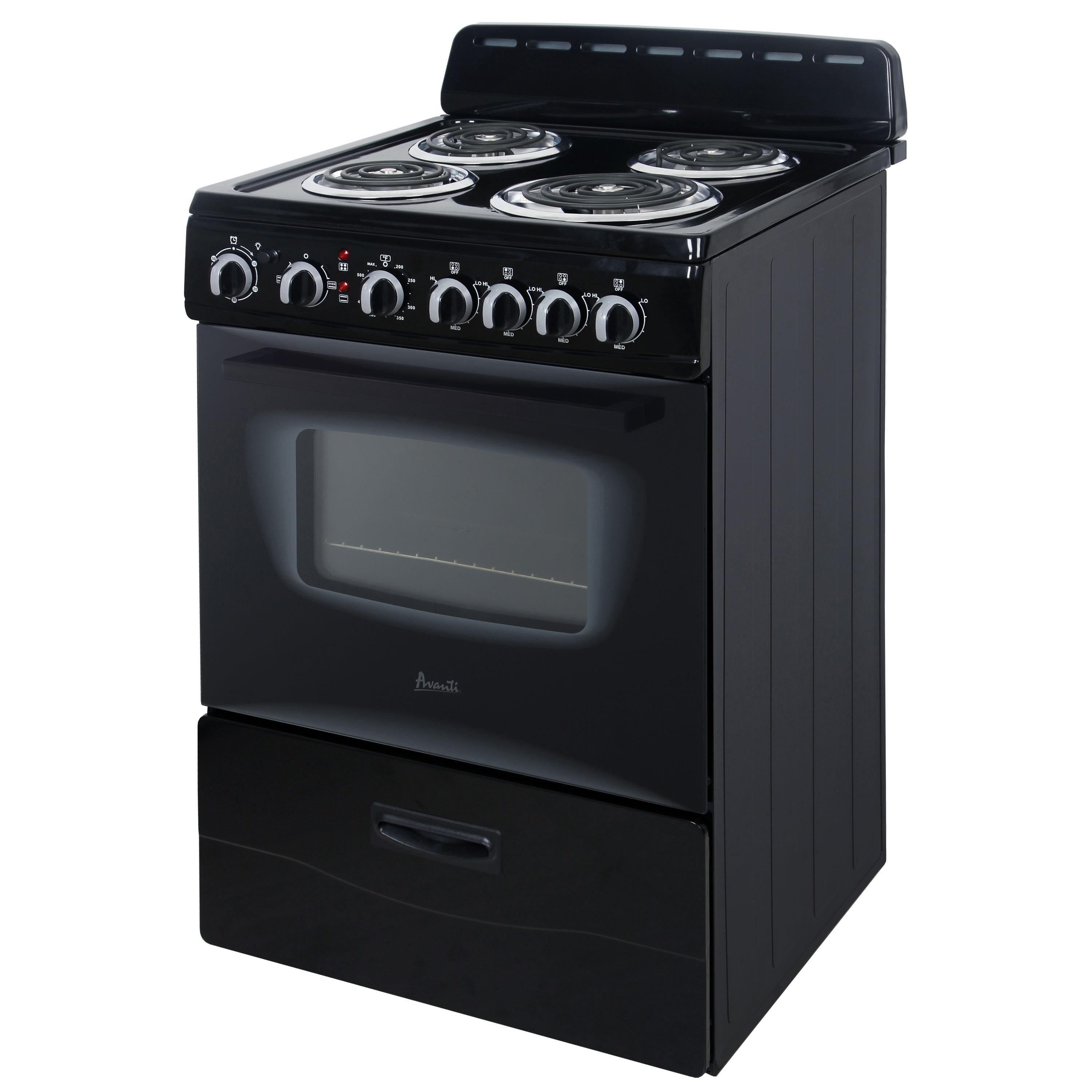 Avanti 24-Inch Black Freestanding Electric Range with Glass Door