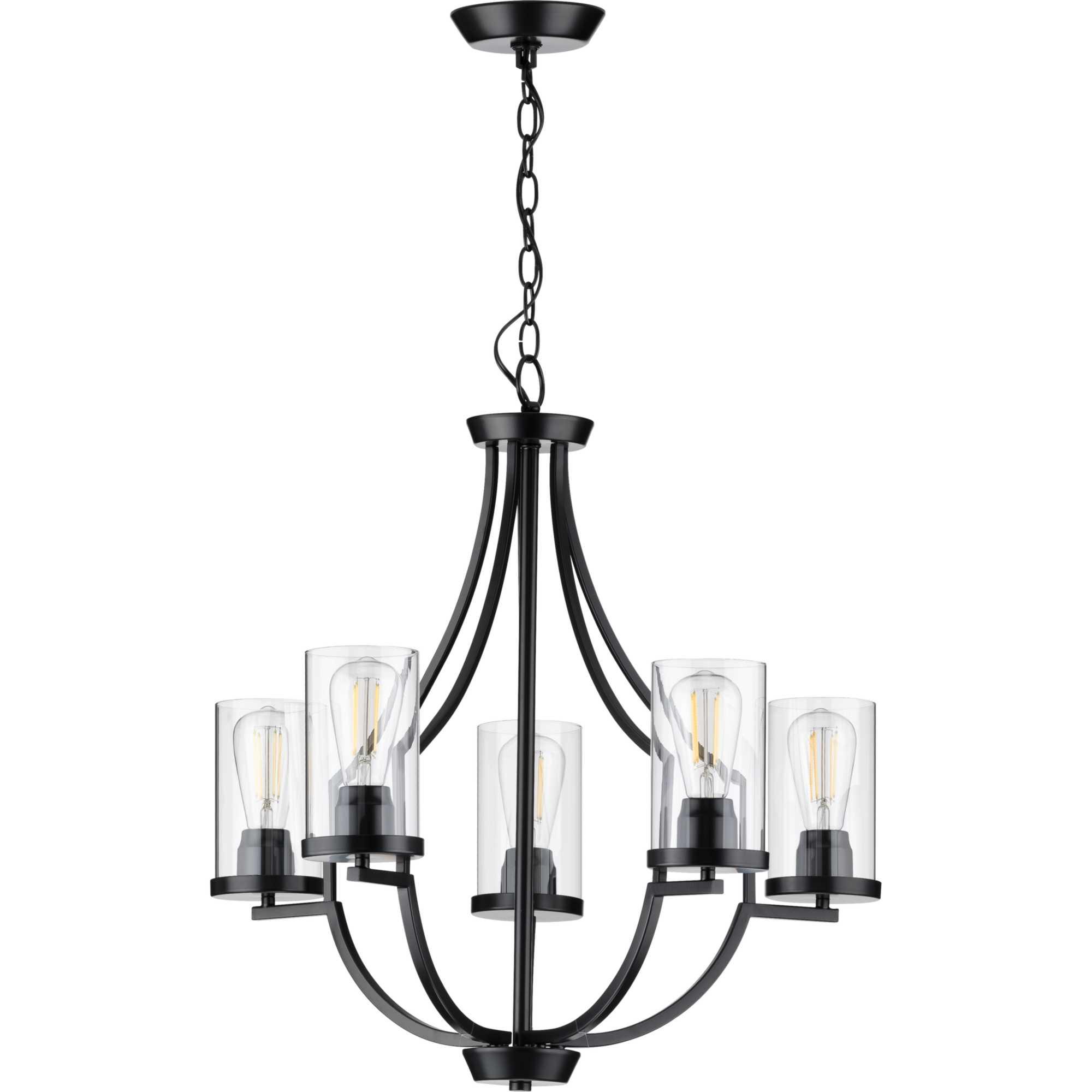 Progress Lighting Lassiter 5-Light Chandelier, Matte Black, Clear Glass Shades