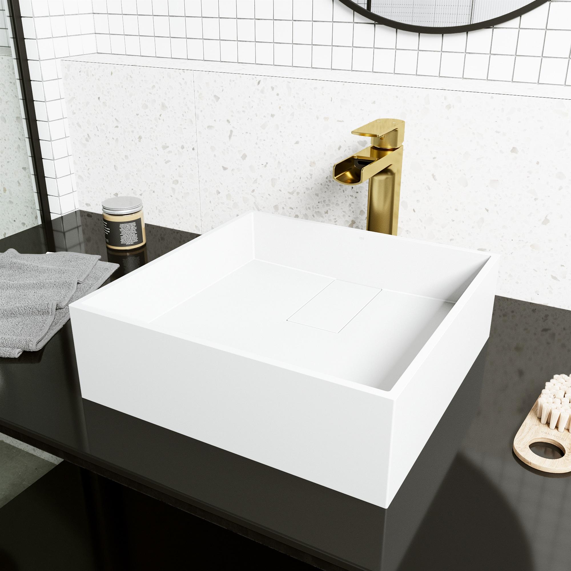 VIGO VG04021 Bryant 15" L x 15" W x 5" H Matte White Handmade Square Vessel Bathroom Sink