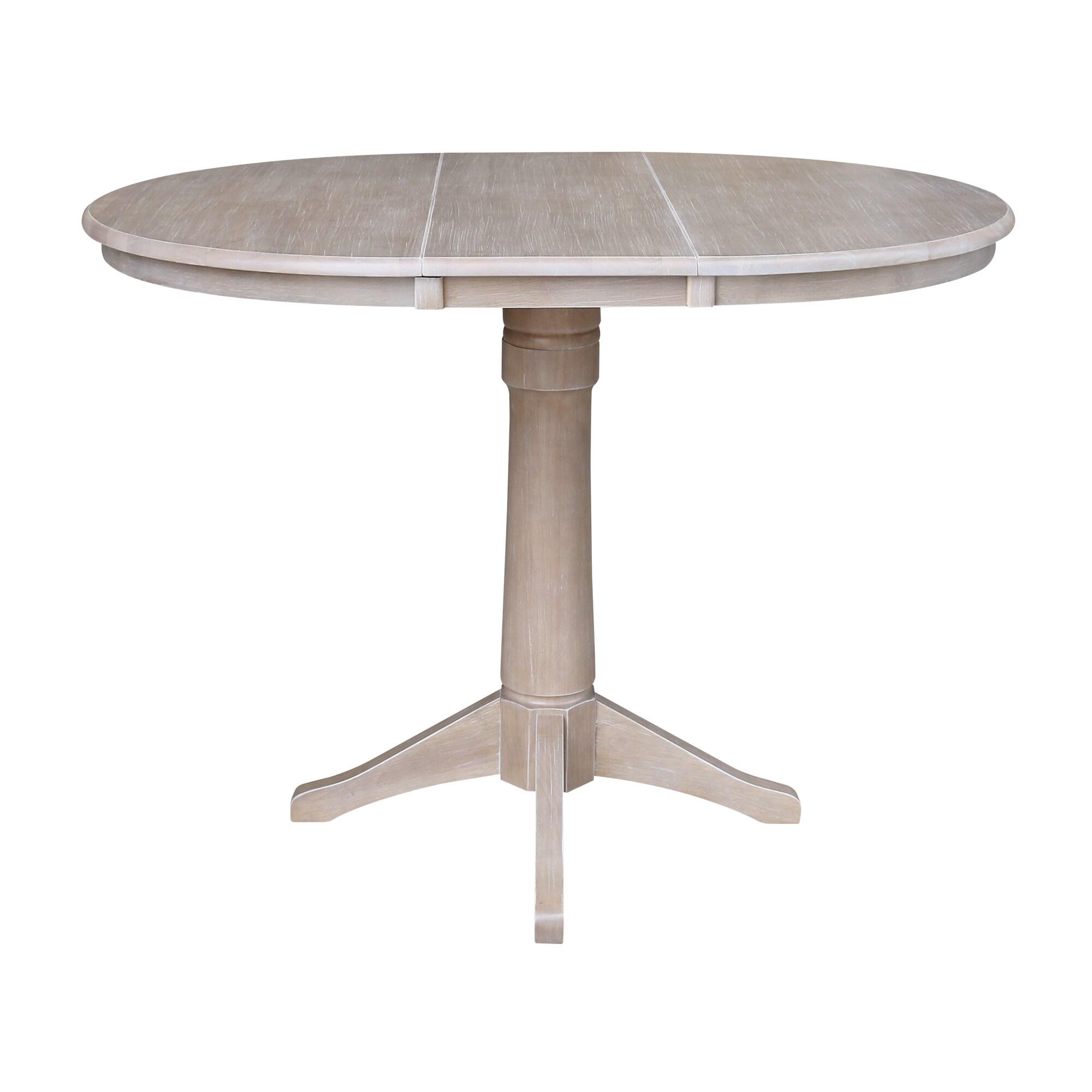 International Concepts 36" Magnolia Round Top Counter Height Dining Table with 12" Leaf Washed Gray Taupe