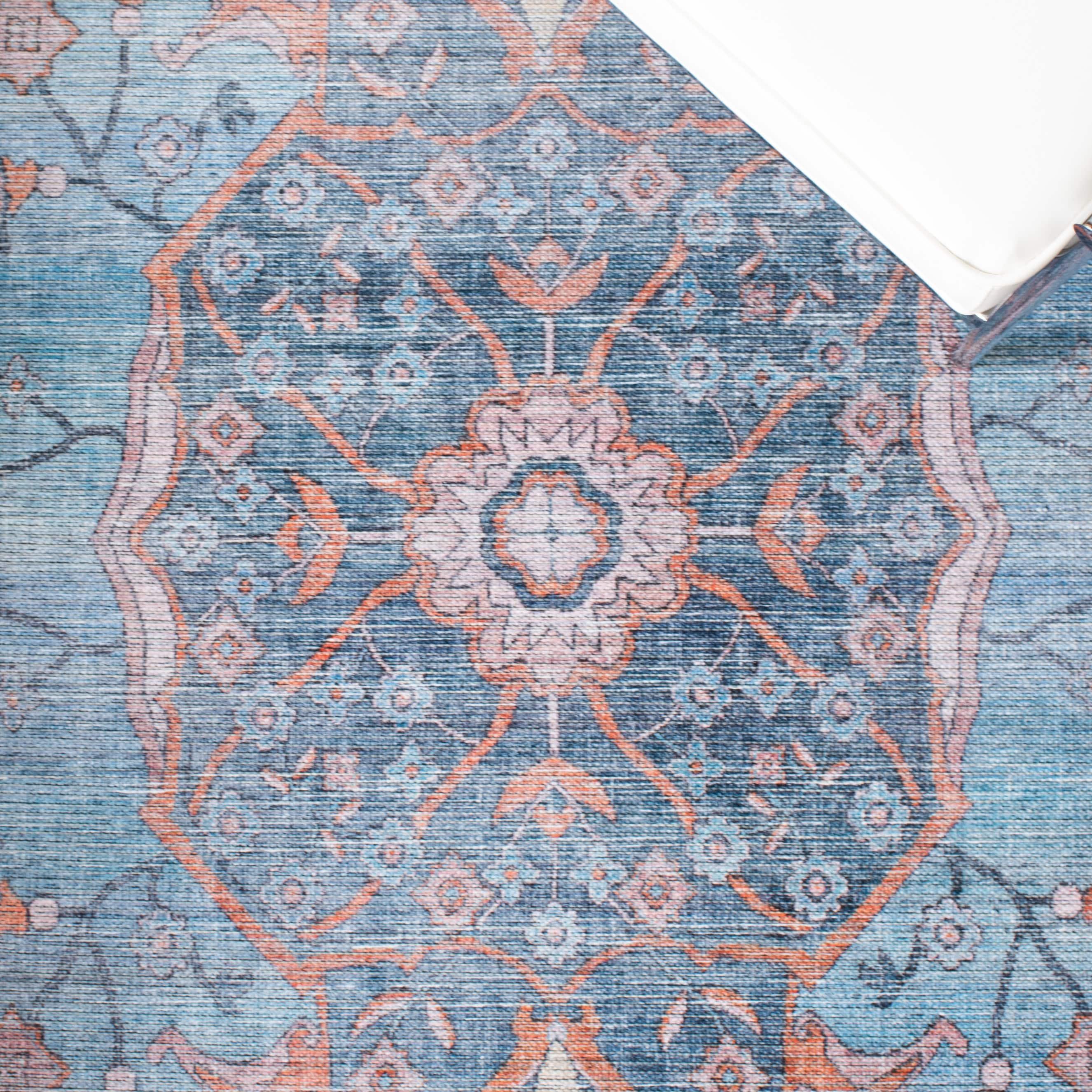 Serapi SEP540 Power Loomed Machine Washable Skid-Resistant Indoor Accent Rug - Blue/Orange - 4'x6' - Safavieh
