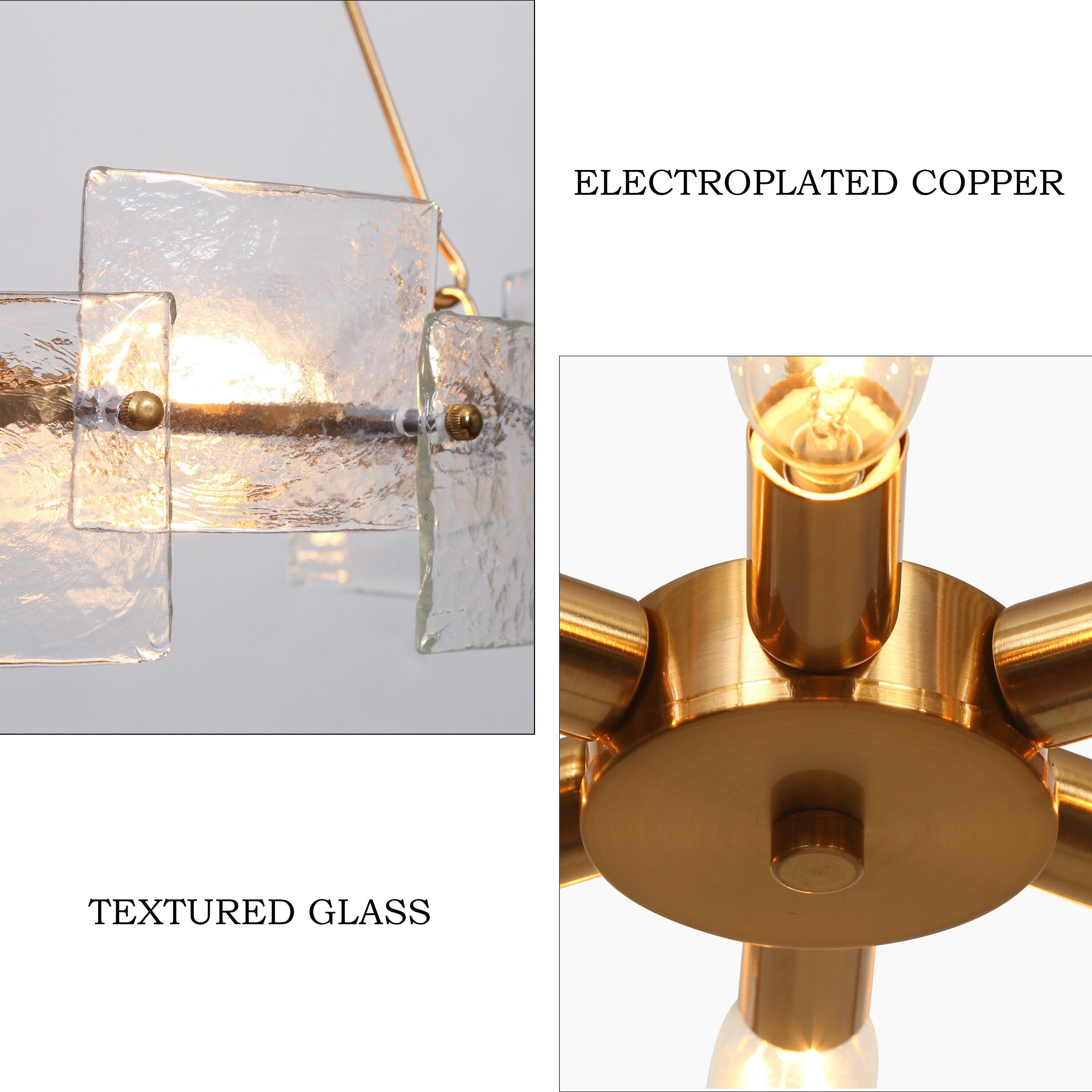 Modern Glam Gold 6-Light Drum Chandelier Textured Glass Pendant Light for Dining Room - D 20.5" x H 24"