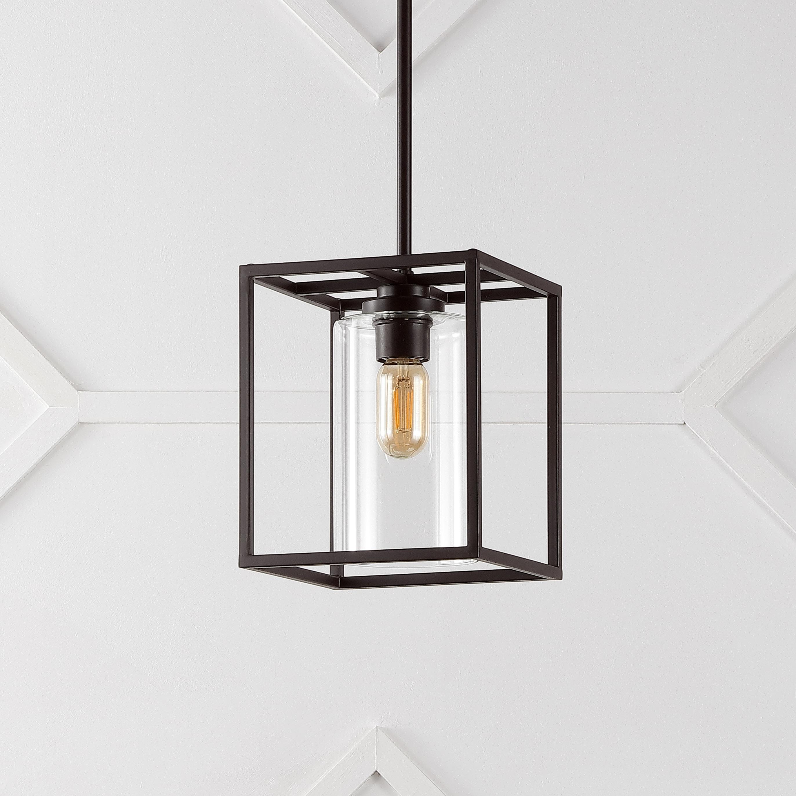 Quinn 8.13" 1-Light Industrial Farmhouse Iron/Glass LED Pendant, Oil Rubbed Bronze