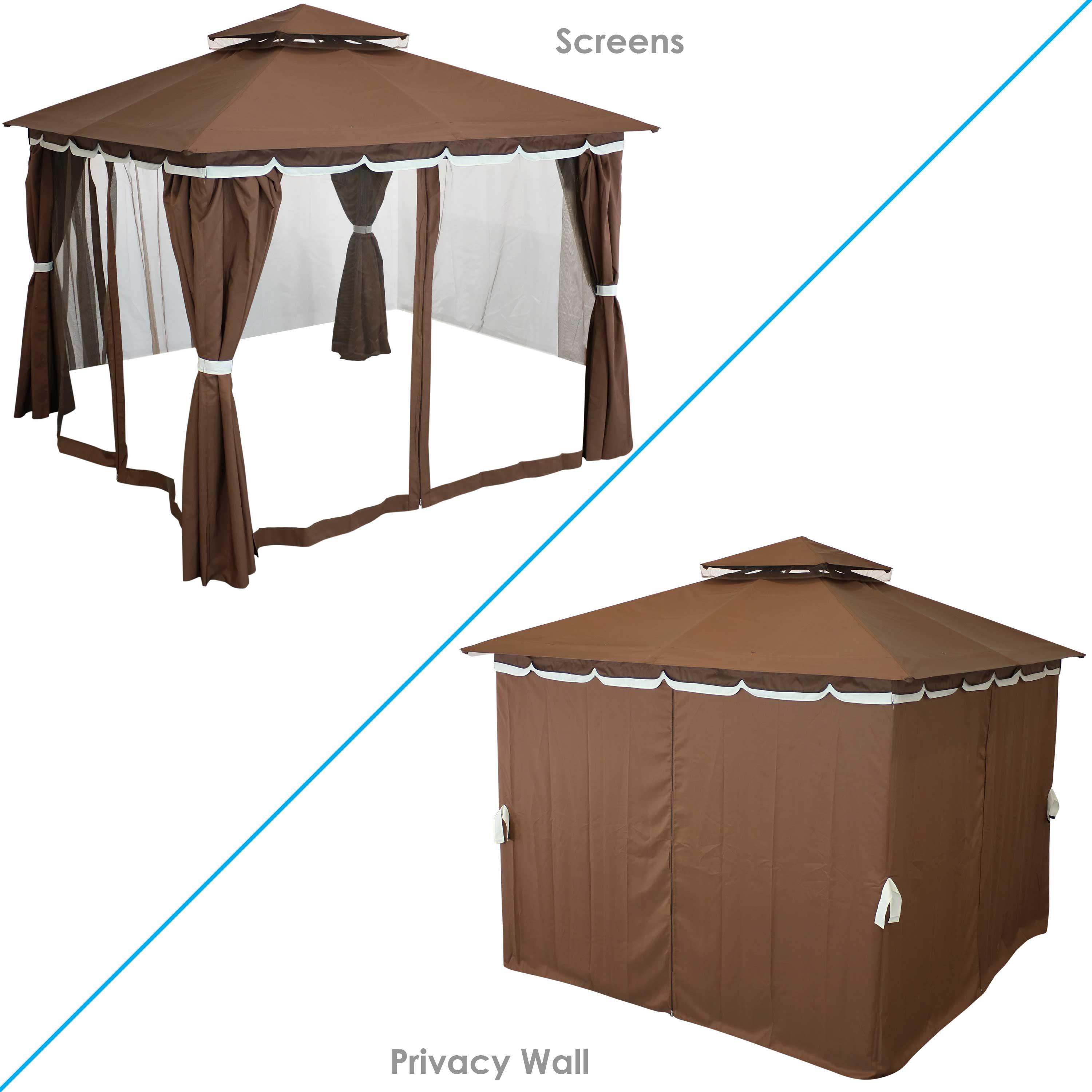 Sunnydaze Outdoor Rectangle Soft Top Patio Gazebo with Screens and Privacy Walls - 10' x 10' - Brown