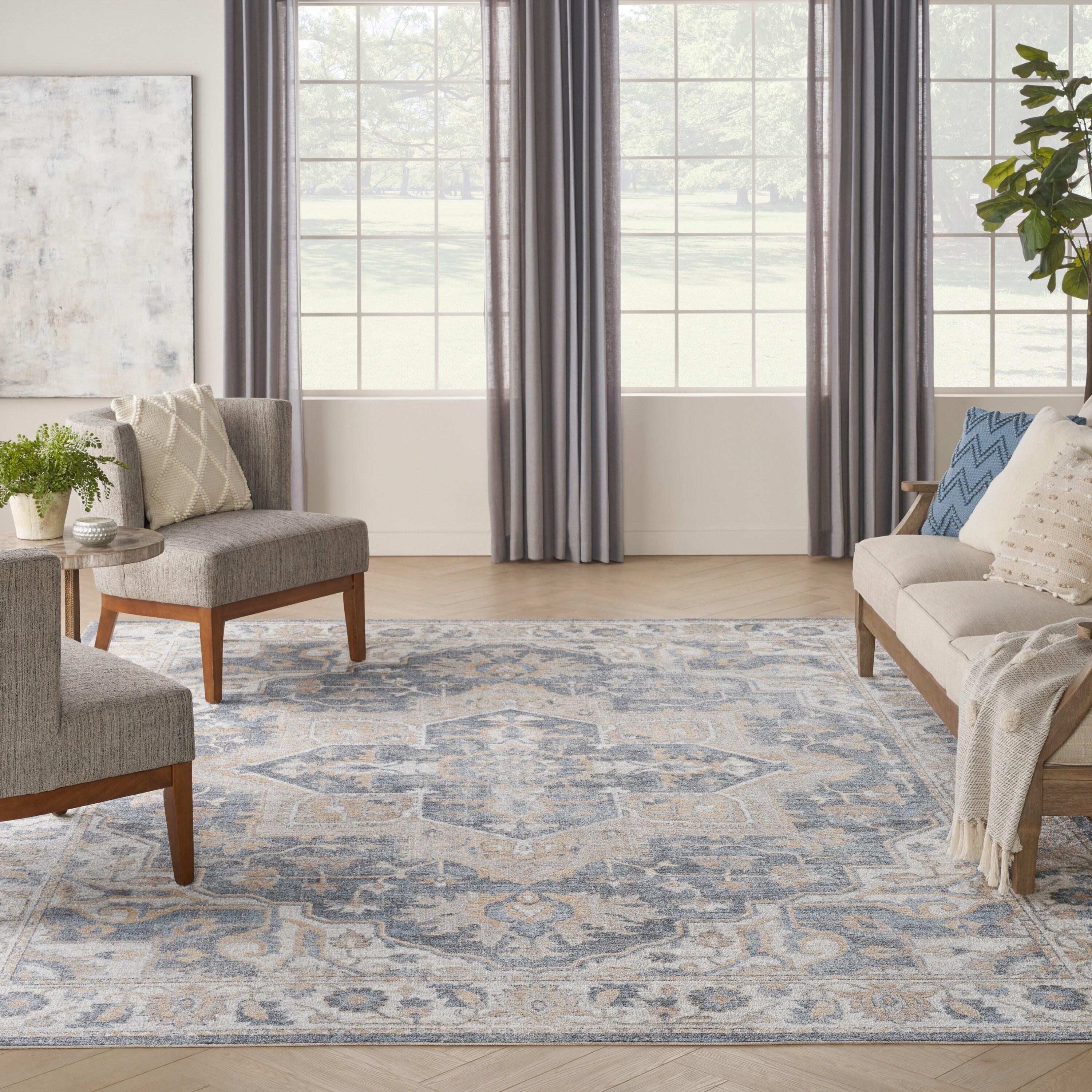 Nourison Astra Machine Washable Vintage Medallion Indoor Rug Grey/Blue 9' x 12'