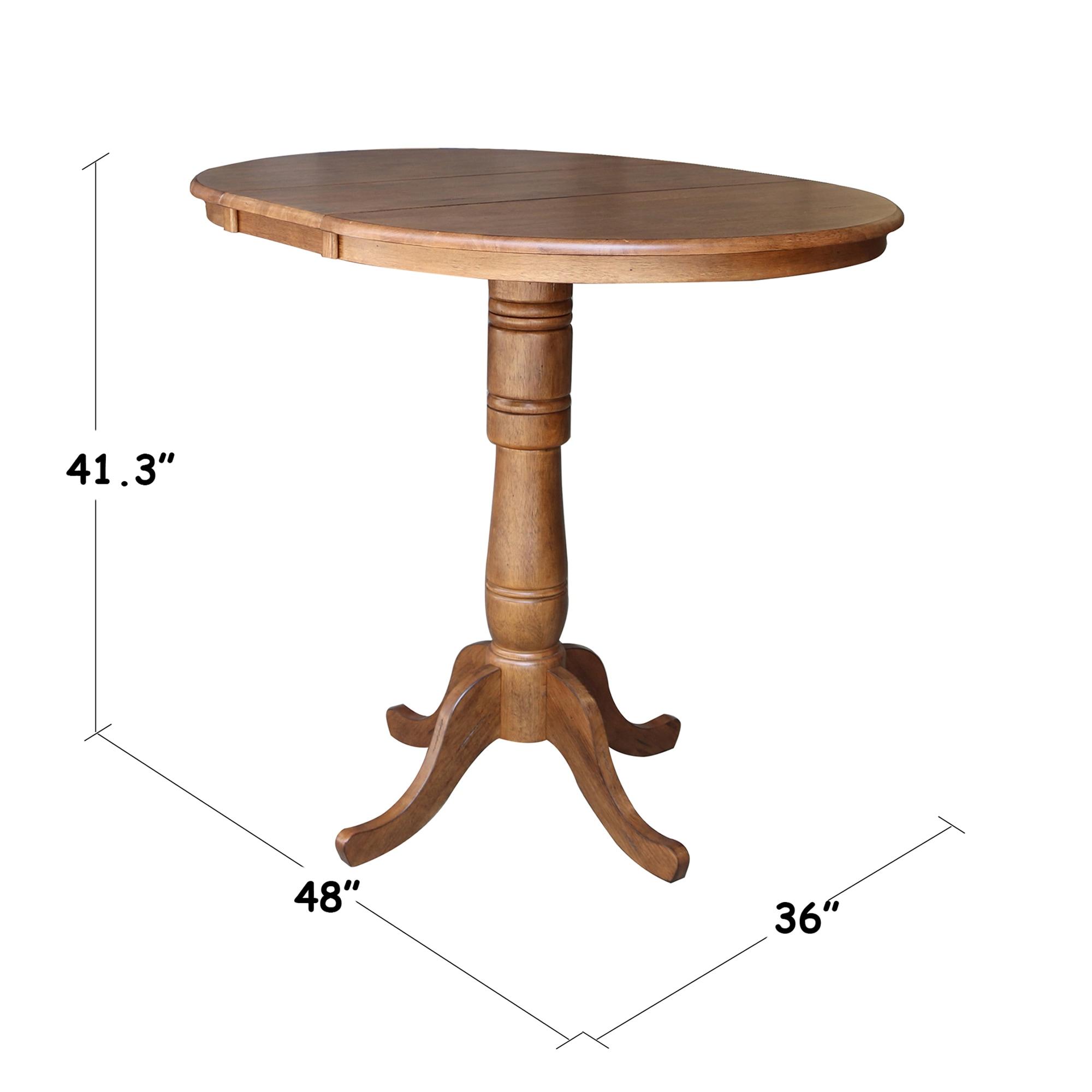 36" Solid Wood Round Top Pedestal Table in Oak with 12" Leaf - 41.3" H