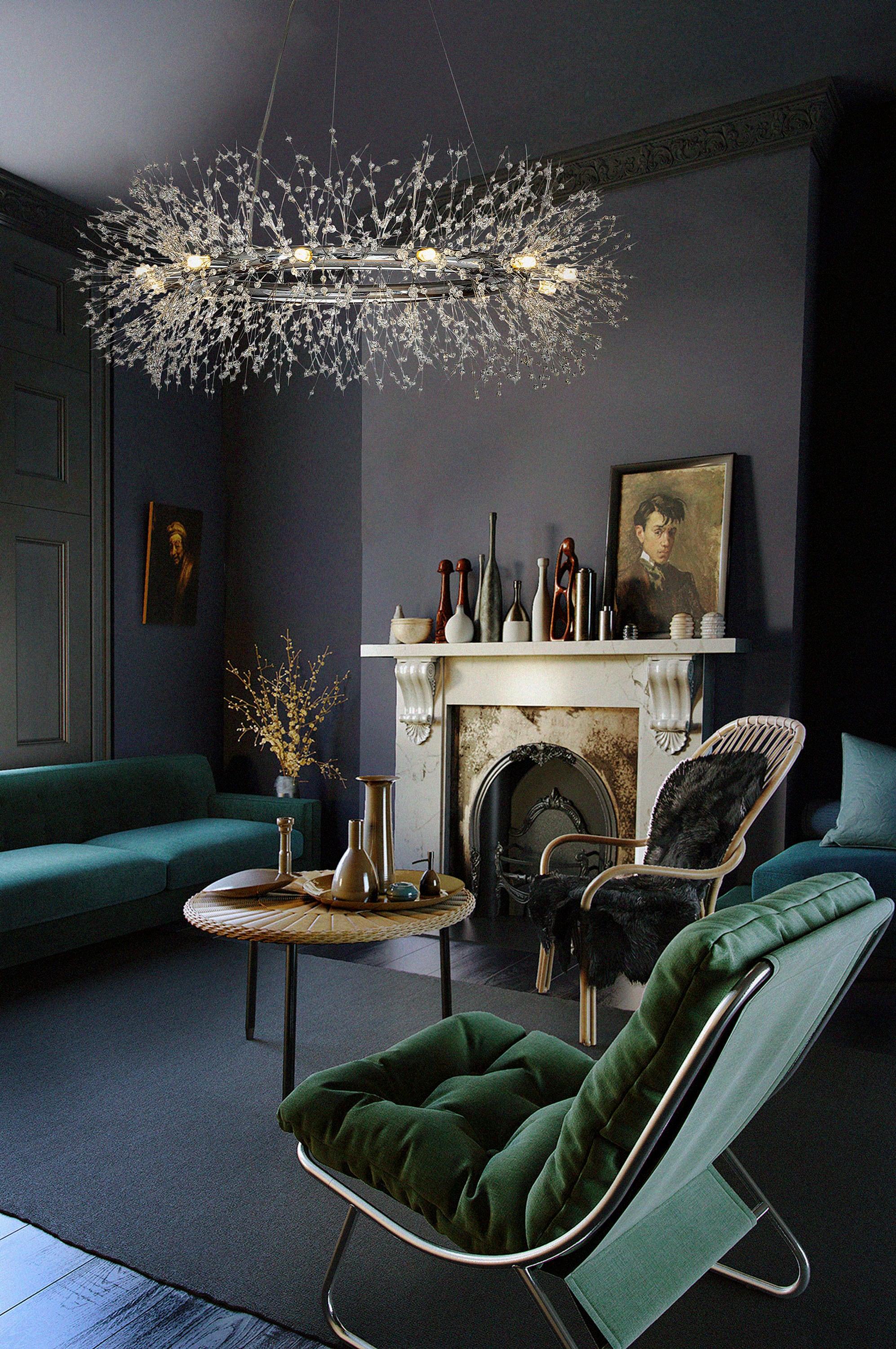 AloaDecor Modern Firework Crystal Chandelier for Dining Room and Living Room Chrome 12 W:39.37*H:15.75in 13 to 24 Inches Chrome 37 to 48 Inches