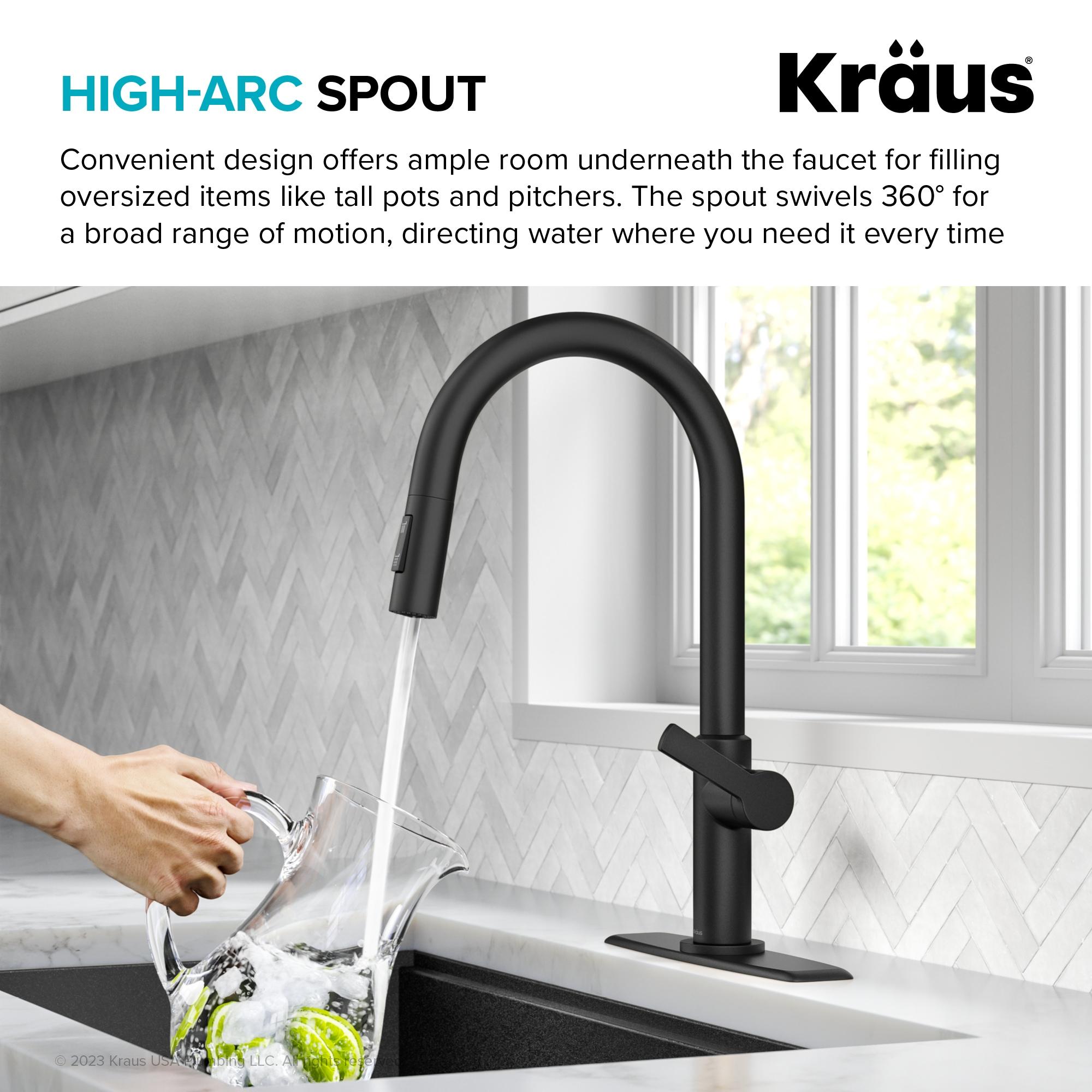 KRAUS Oletto Single Handle Pull Down Kitchen Faucet with QuickDock Top Mount Installation Assembly