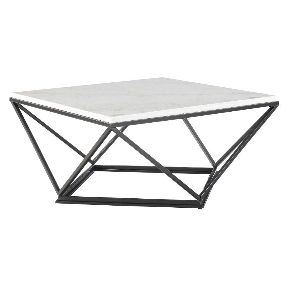 Conner Square White Marble Top Coffee Table with Black Metal Base