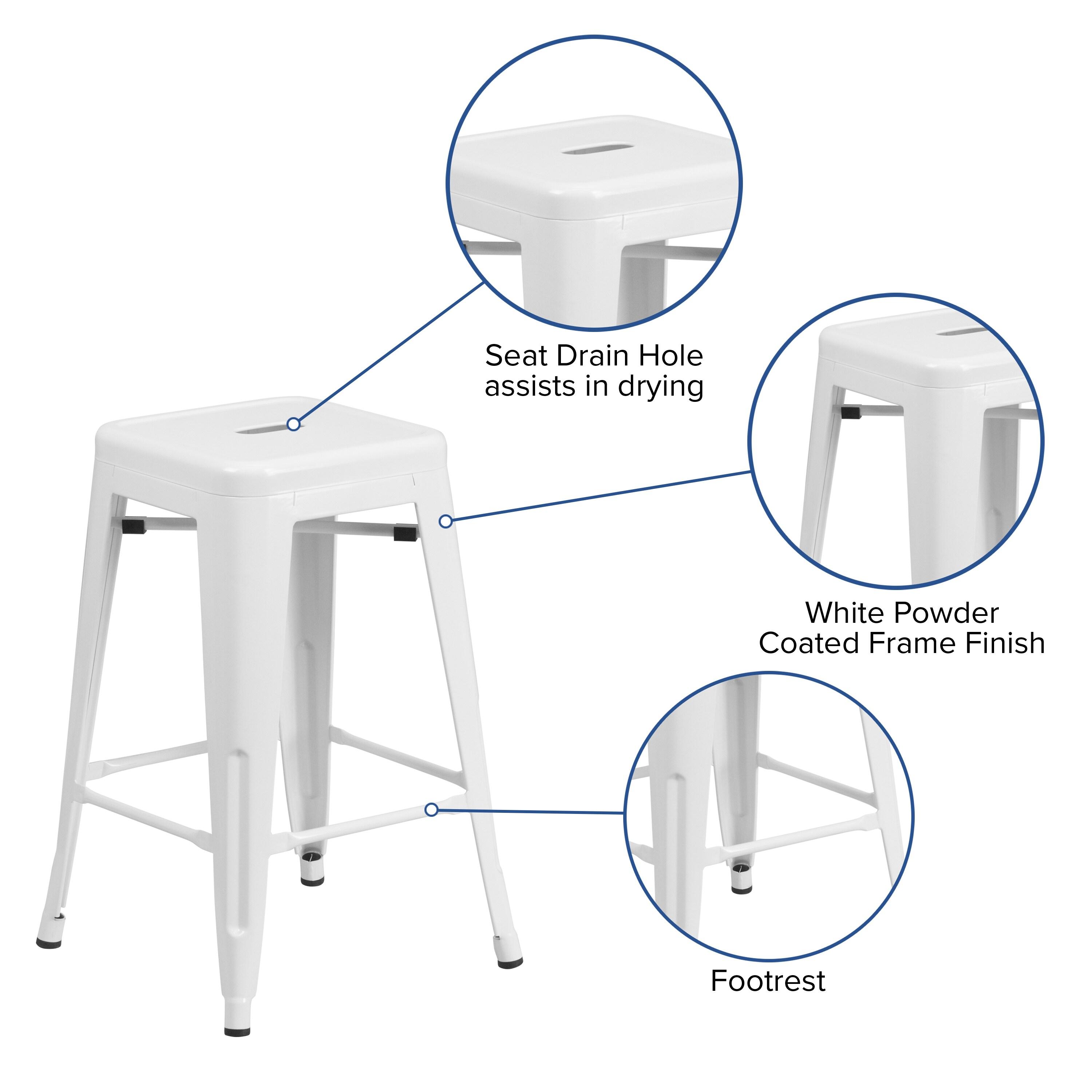 Flash Furniture Commercial Grade 24" High Backless White Metal Indoor-Outdoor Counter Height Stool with Square Seat