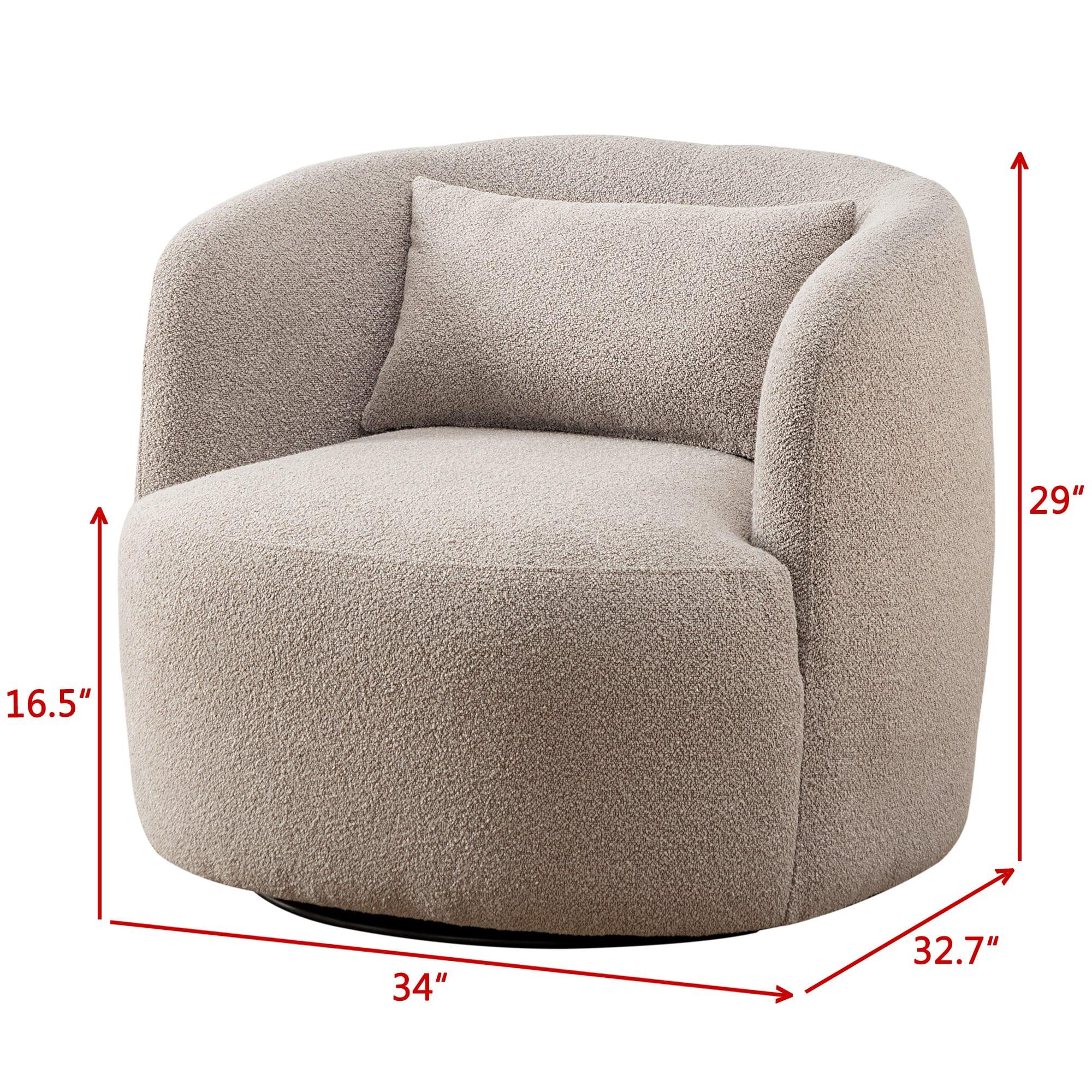 Boucle Upholstered Swivel Armchair Taupe - Kinwell: Pine Frame, 360° Metal Base, 300 lbs Capacity