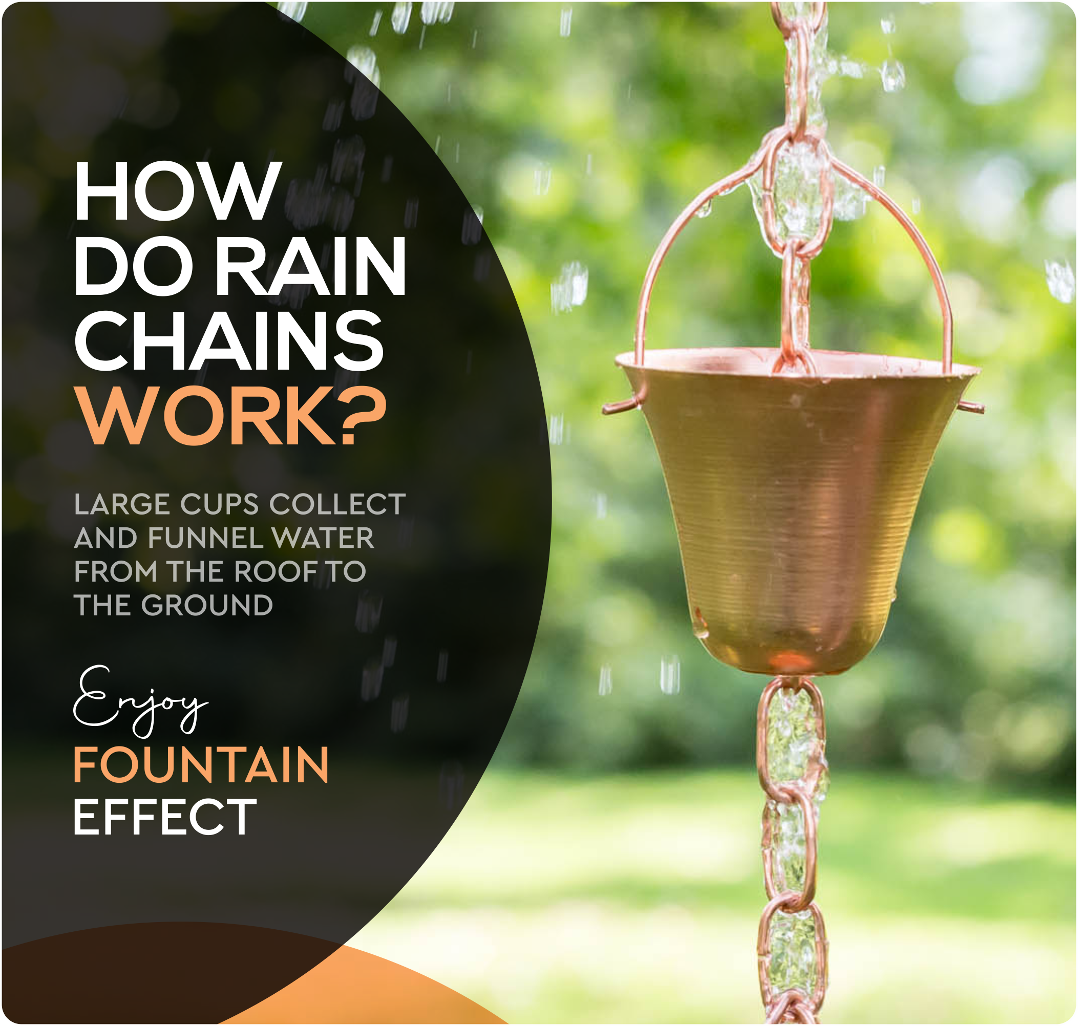 Marrgon Copper Rain Chain with Bell Style Cups for Gutter Downspout Replacement