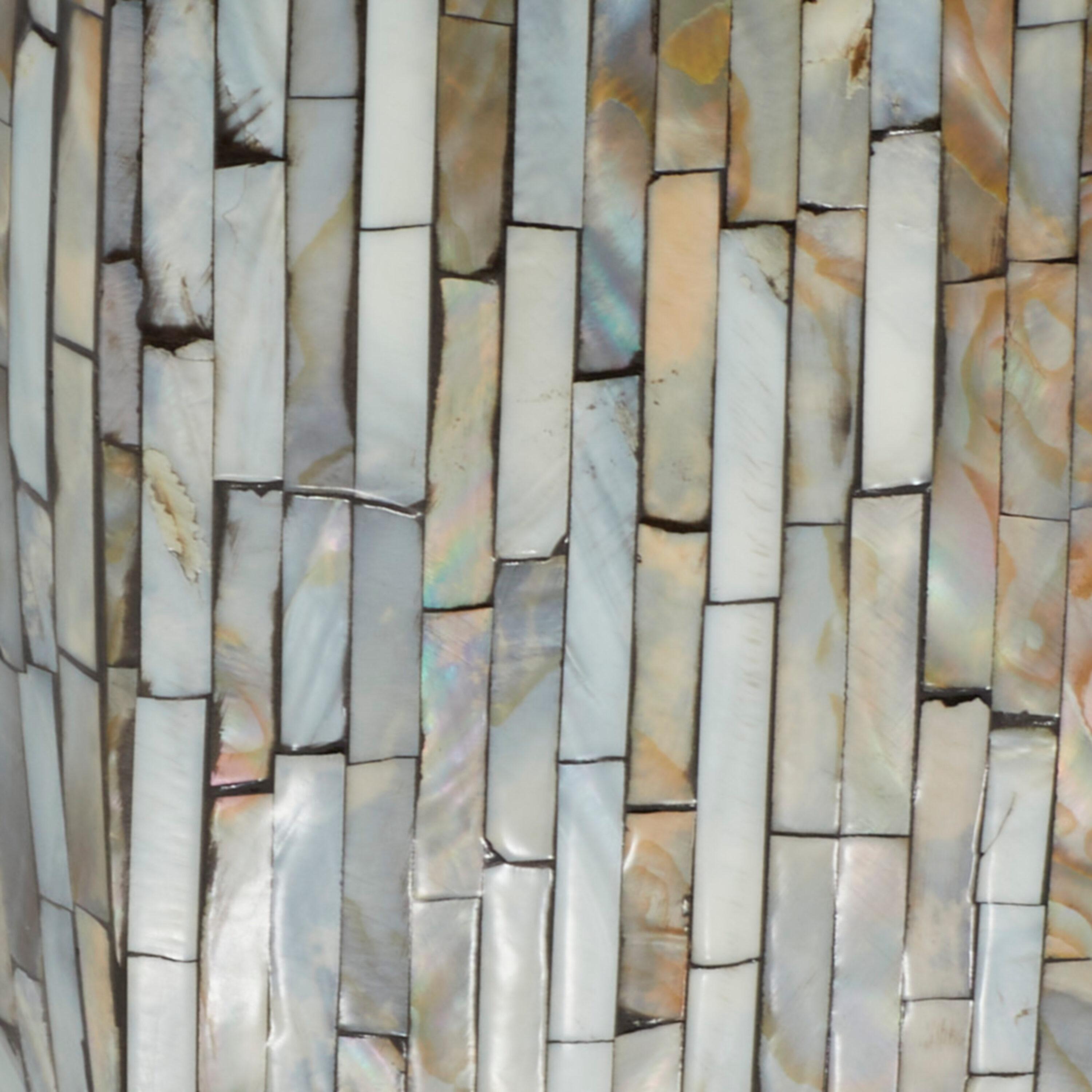 Wrought Studio™ Alissa Mother of Pearl Shell Handmade Shell Mosaic Hexagon Side End Gray Accent Table with Brown Accents