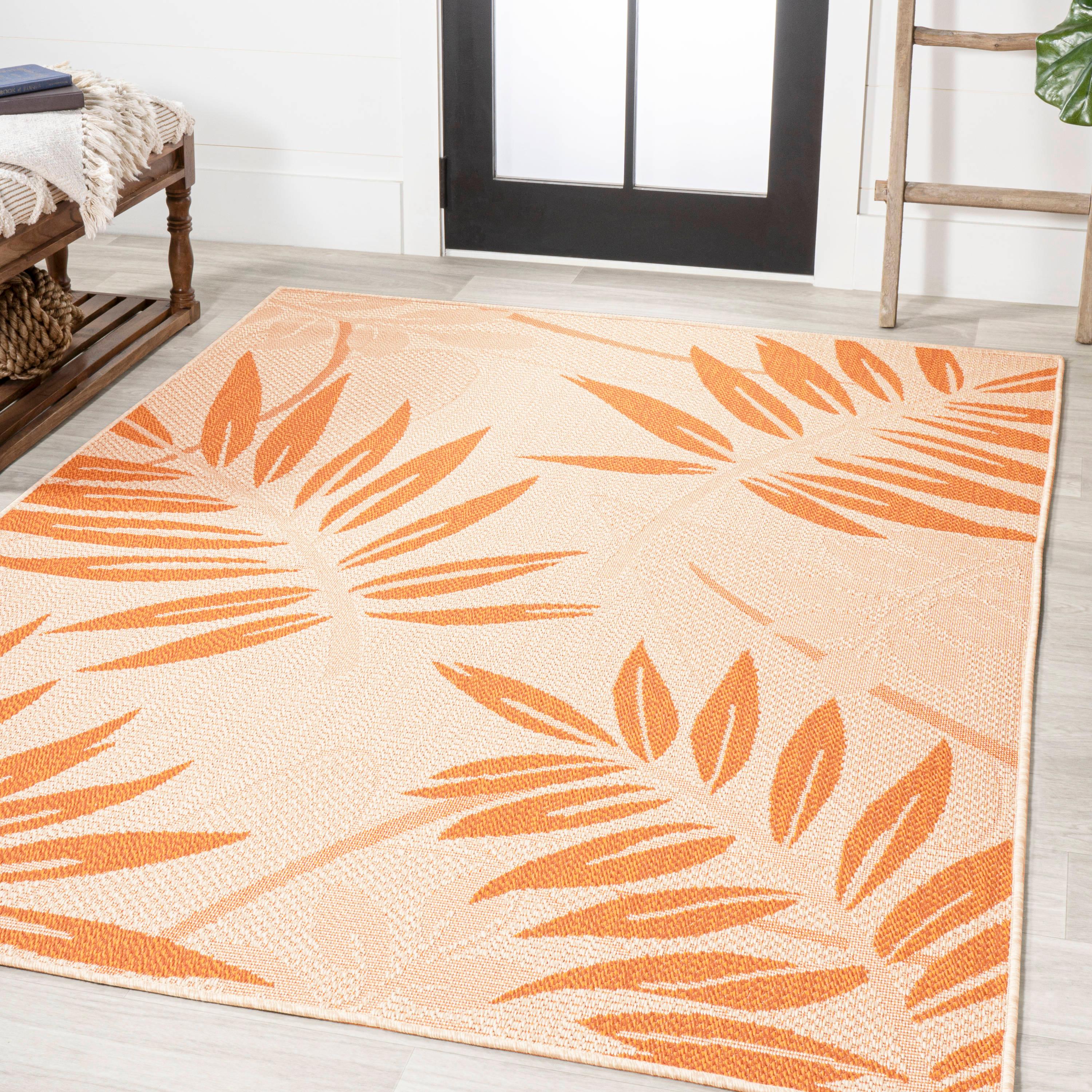 3' x 5' Havana Tropical Palm Leaf Indoor/Outdoor Area Rug, Cream/Orange - JONATHAN Y