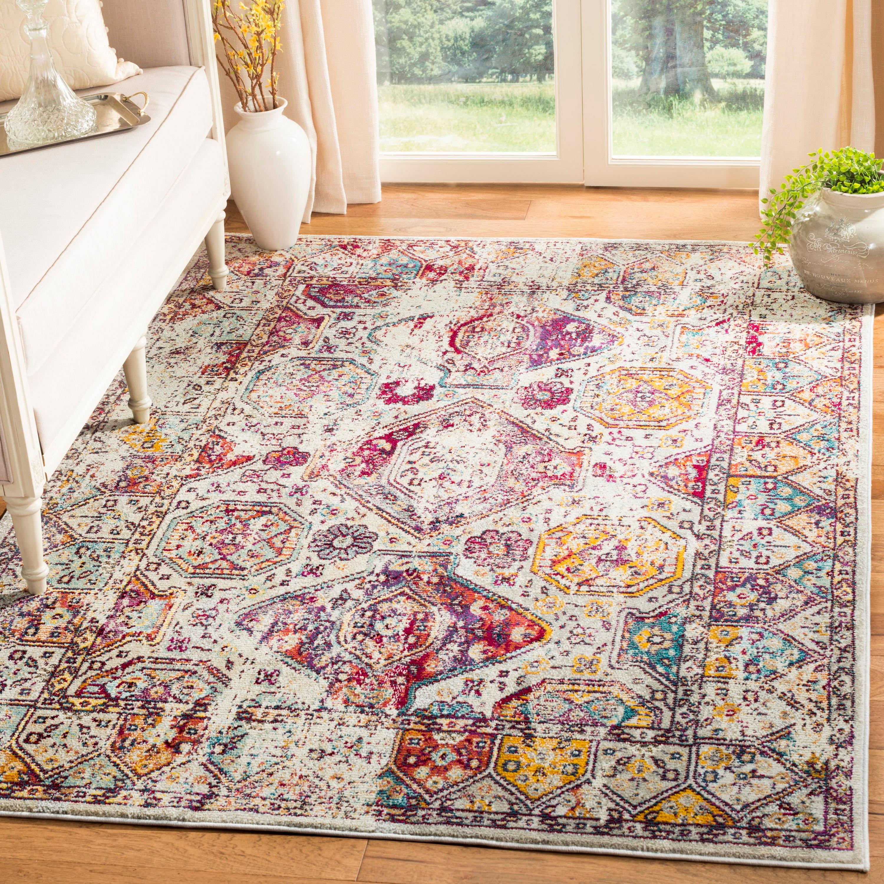 SAFAVIEH Savannah Baldric Faded Transitional Polyester Area Rug, Grey, 3' x 5'