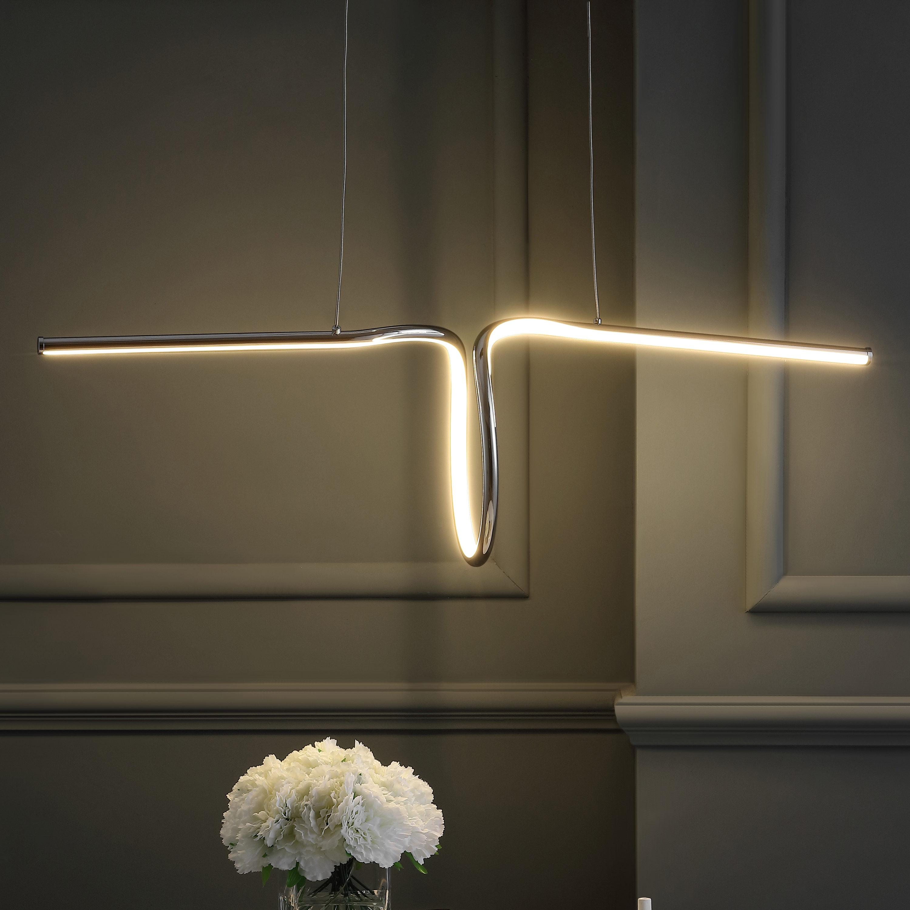 JONATHAN Y Ali 34.5" Dimmable Adjustable Integrated LED Metal Linear Pendant, Chrome