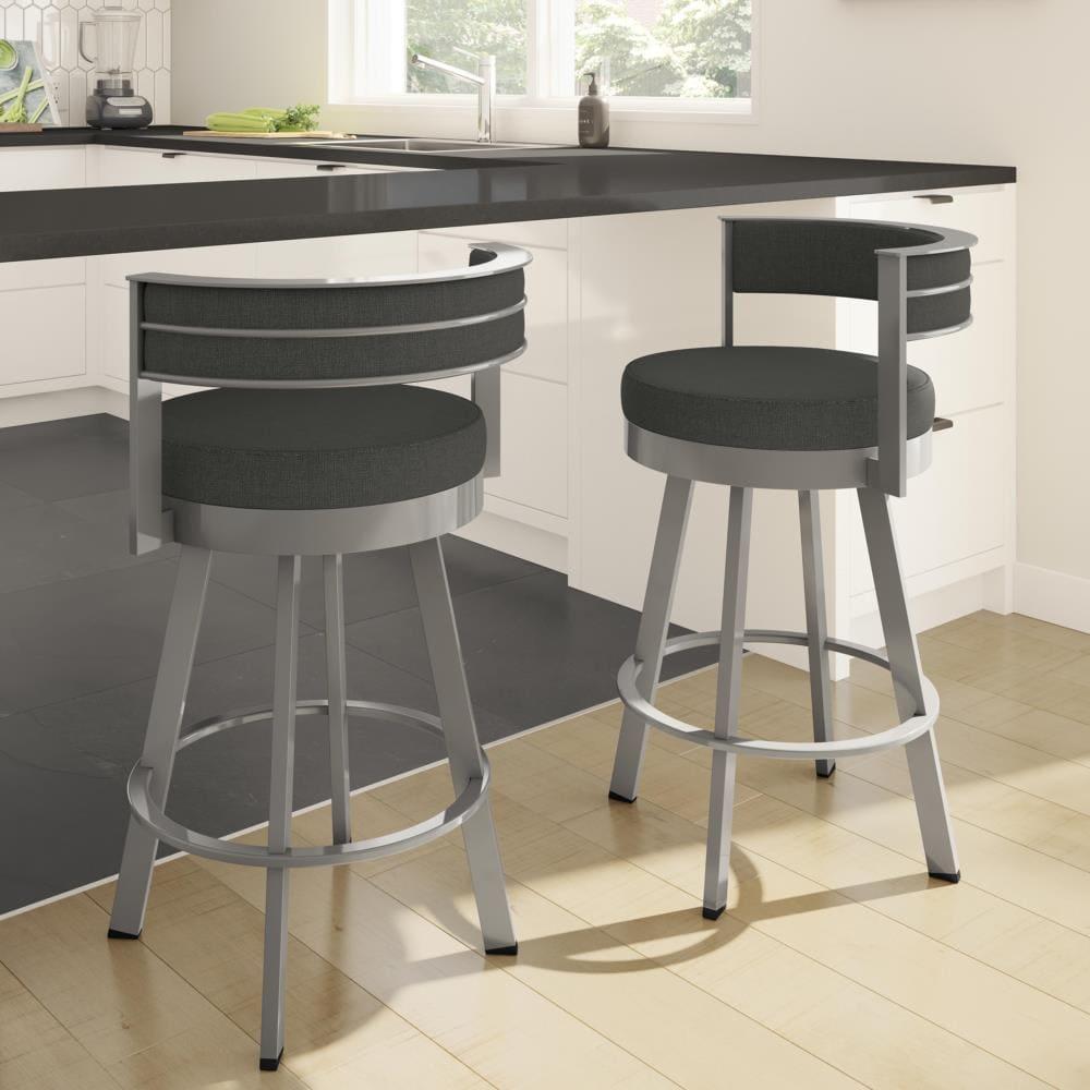 Amisco Browser 30 In. Swivel Bar Stool - Charcoal Grey Polyester / Metallic Grey Metal