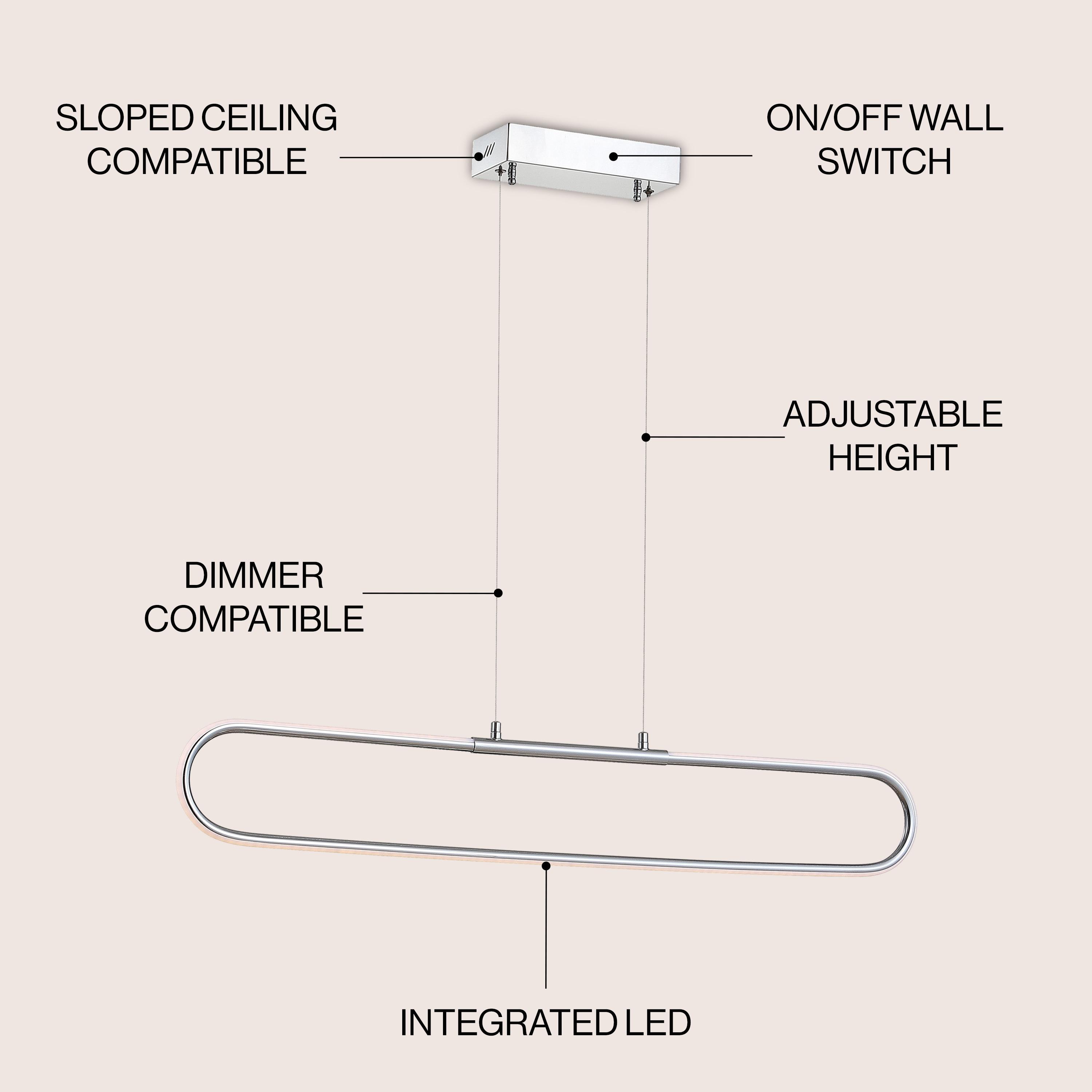 Ned 39" Dimmable Adjustable Integrated LED Metal Linear Pendant, Chrome