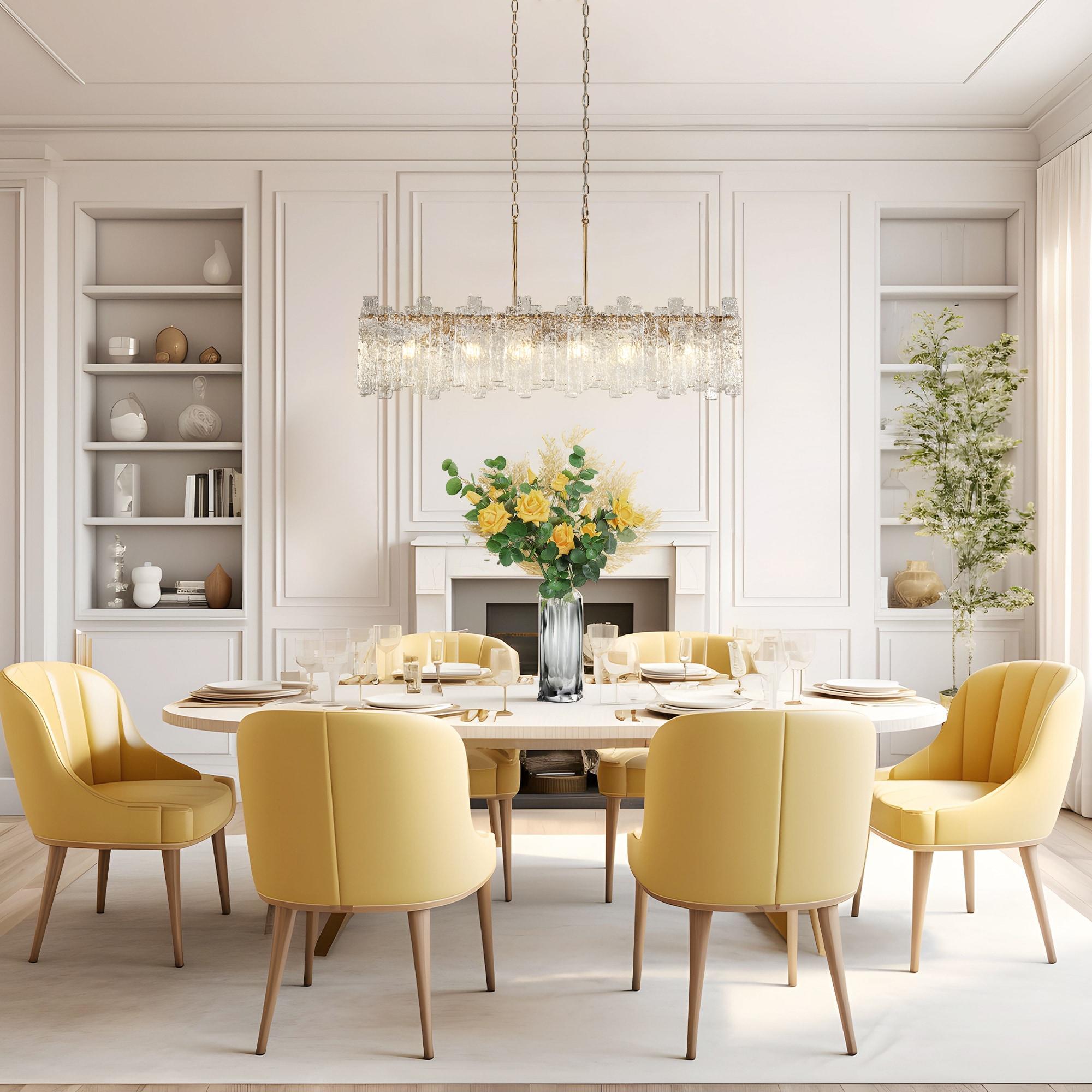 LNC Modern 6-Light 39" W. Glass Island Chandelier for Kitchen Island Dining Room - 39" W x 9.8" H x 9.9" D