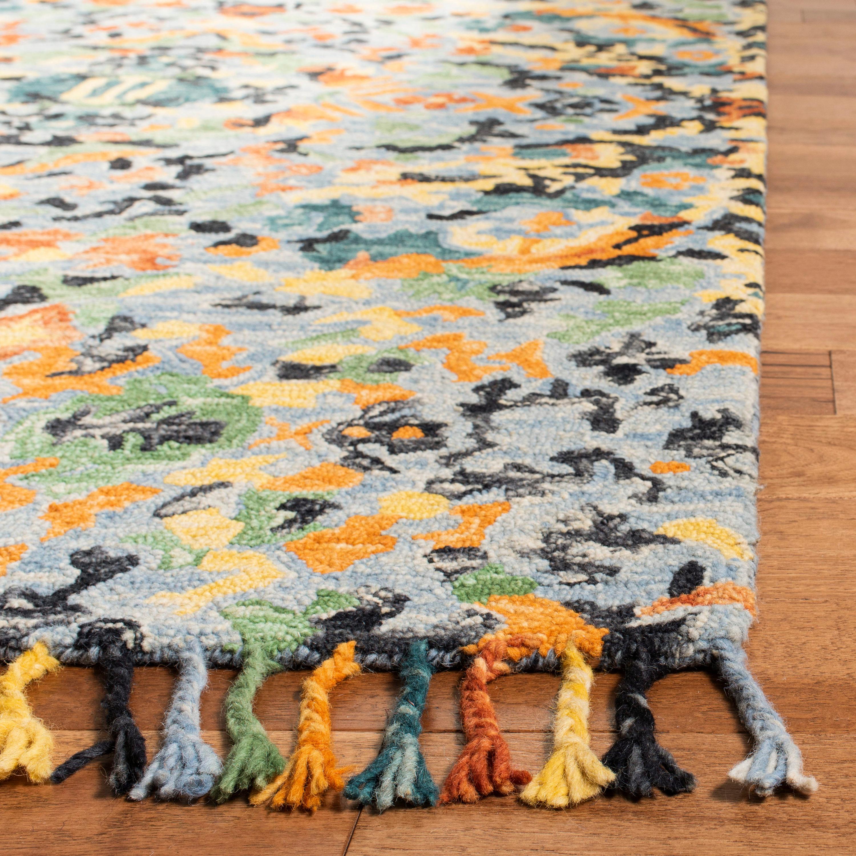 SAFAVIEH Blossom Everitt Floral Wool Area Rug, Blue/Multi, 8' x 8' Square