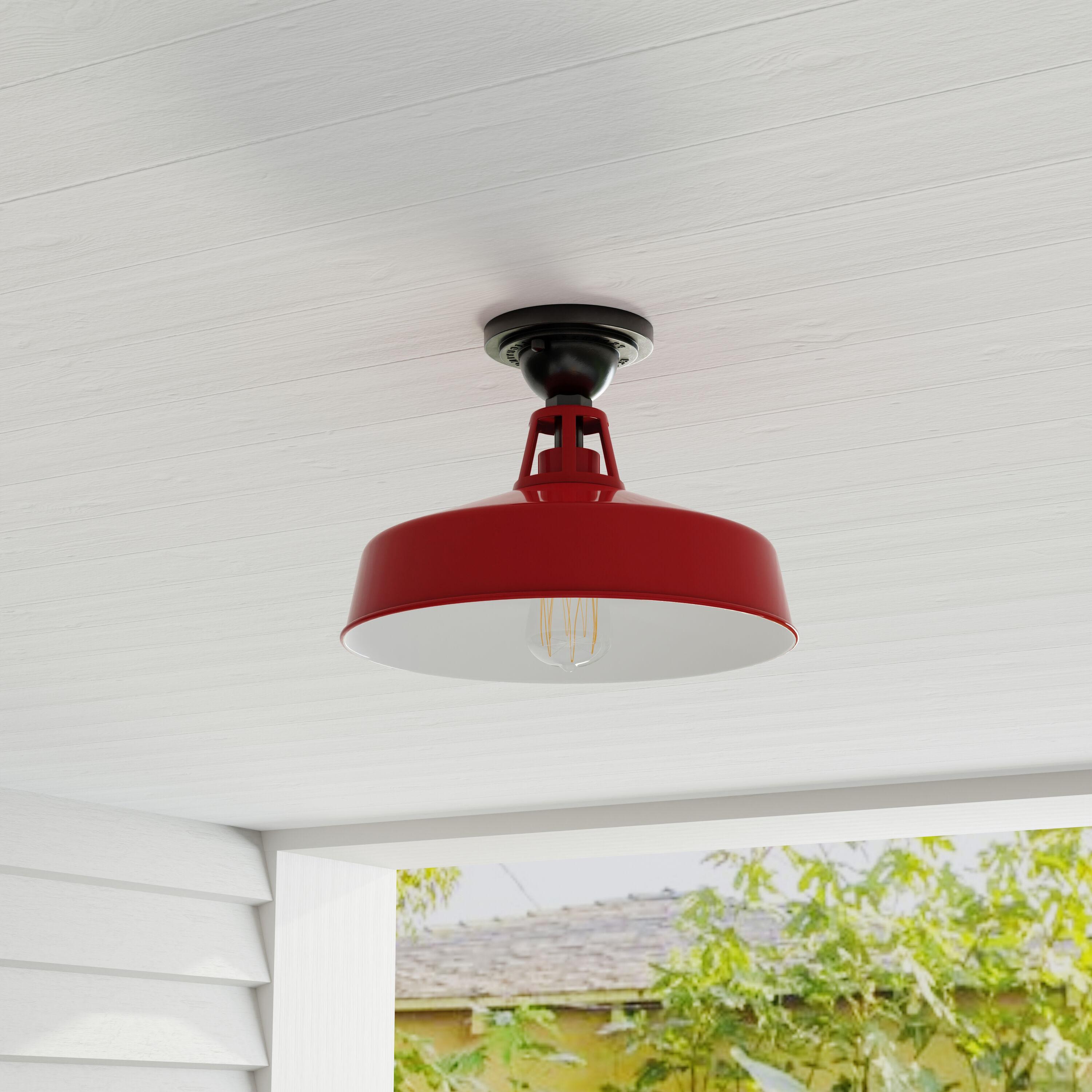 Progress Lighting, Cedar Springs, 1-Light Ceiling Light, Red Finish, White Shade