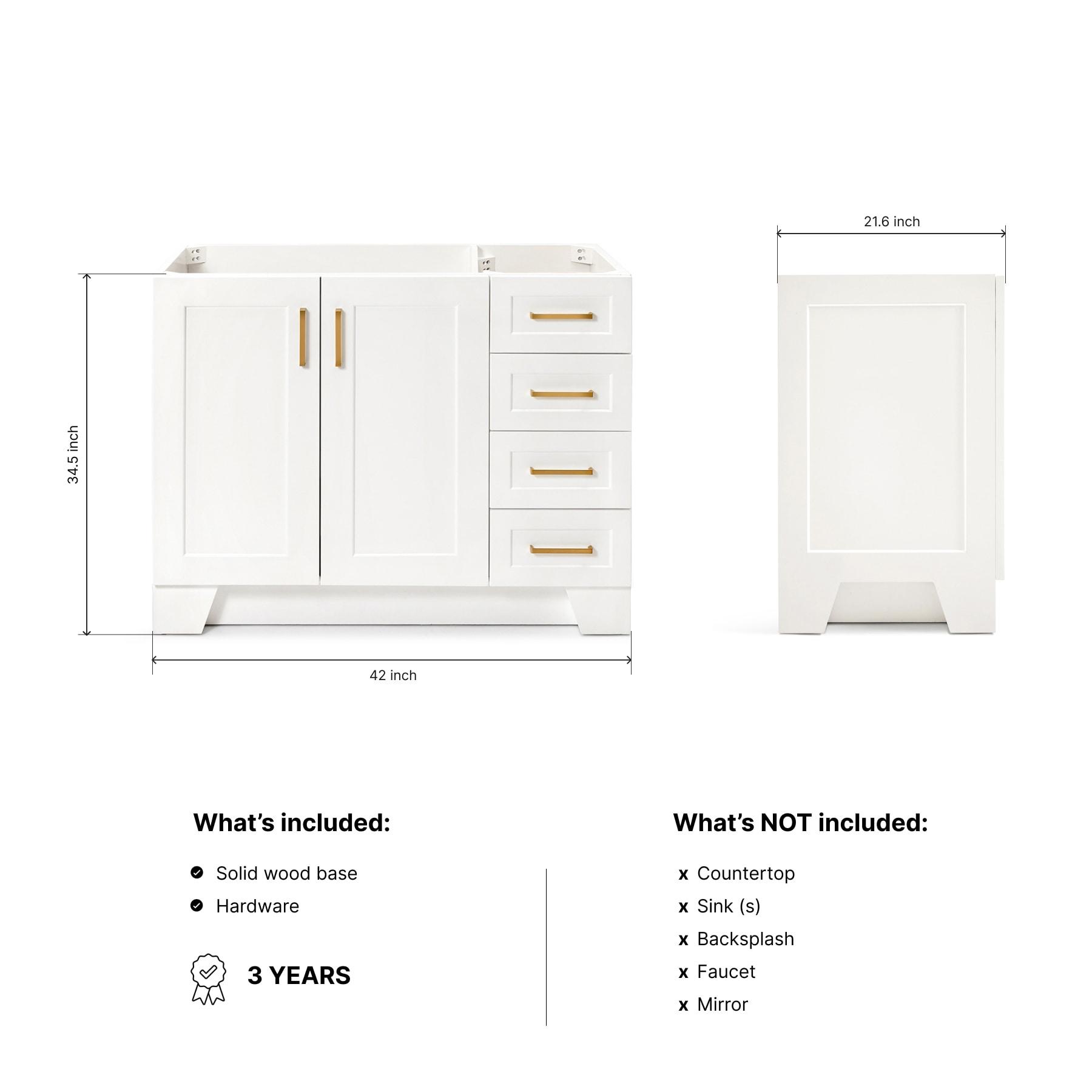 Ariel Q043s-R-Bc Taylor 42" Single Wood Vanity Cabinet - White