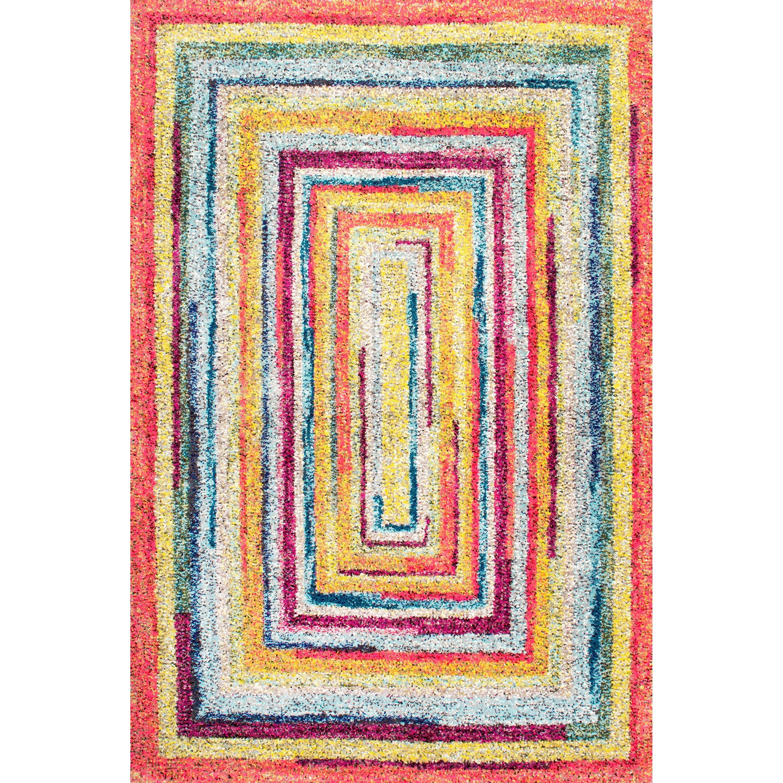 nuLOOM 5'x8' Hargis Labyrinth Area Rug Red/Pink: Contemporary Indoor Low Pile, Stain & Fade-Resistant Rug