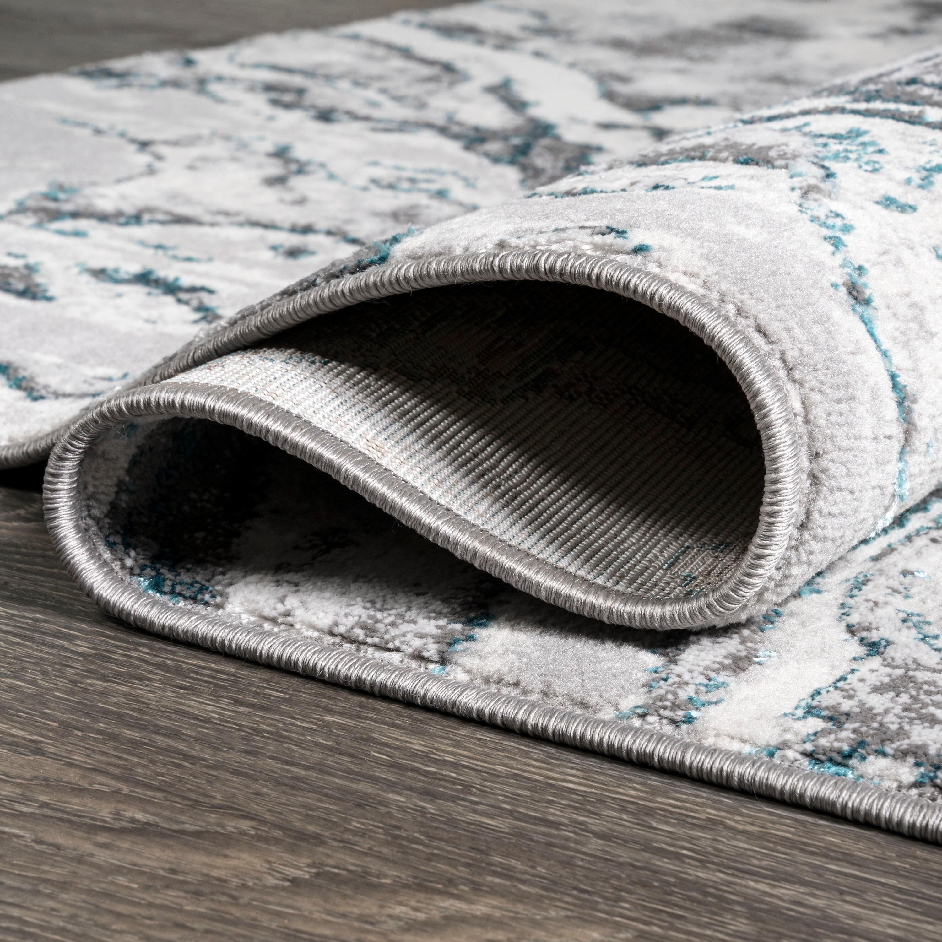 2'x10' Swirl Marbled Abstract Runner Rug, Gray/Turquoise - JONATHAN Y