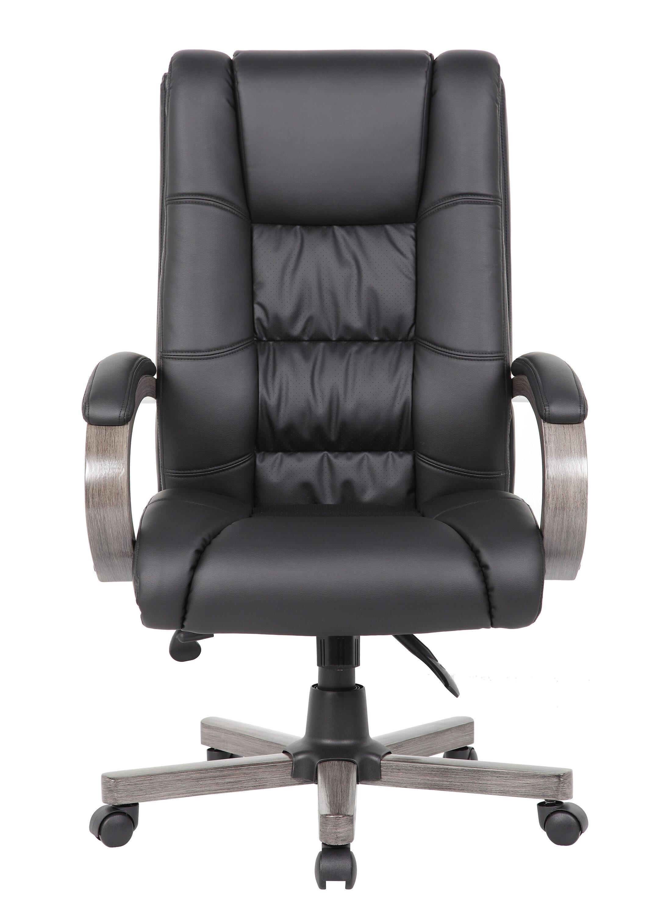 Boss Office Products High Back Wood Finished Executive Chair, Black Upholstery/Grey Wood