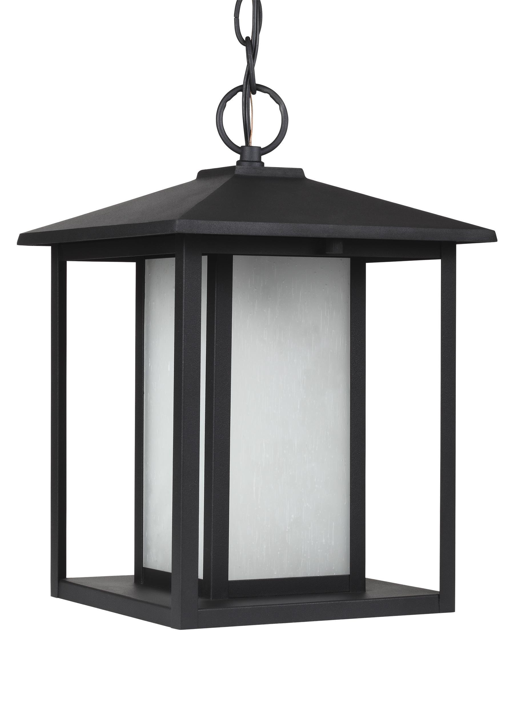 Hunnington Black LED Outdoor Pendant with Clear Seeded Glass