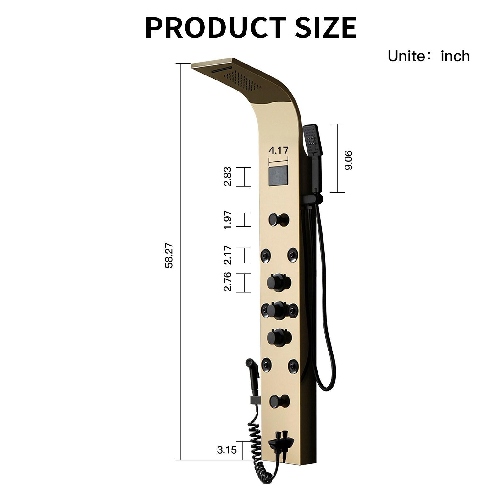 BWE 8-Jet Rainfall Shower Panel System with Rainfall Waterfall Shower Head and Shower Wand in