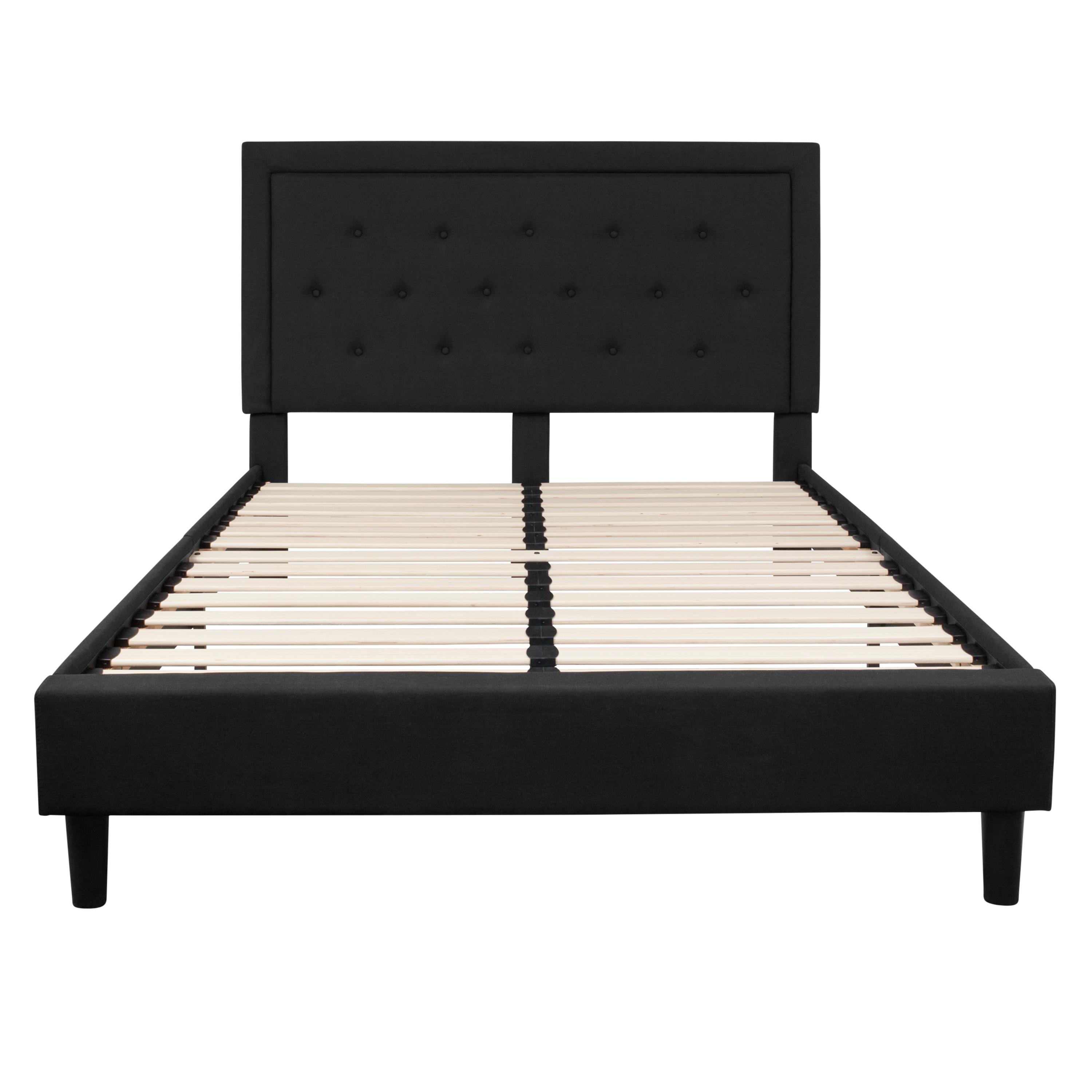 Flash Furniture Roxbury Queen Size Tufted Upholstered Platform Bed in Black Fabric