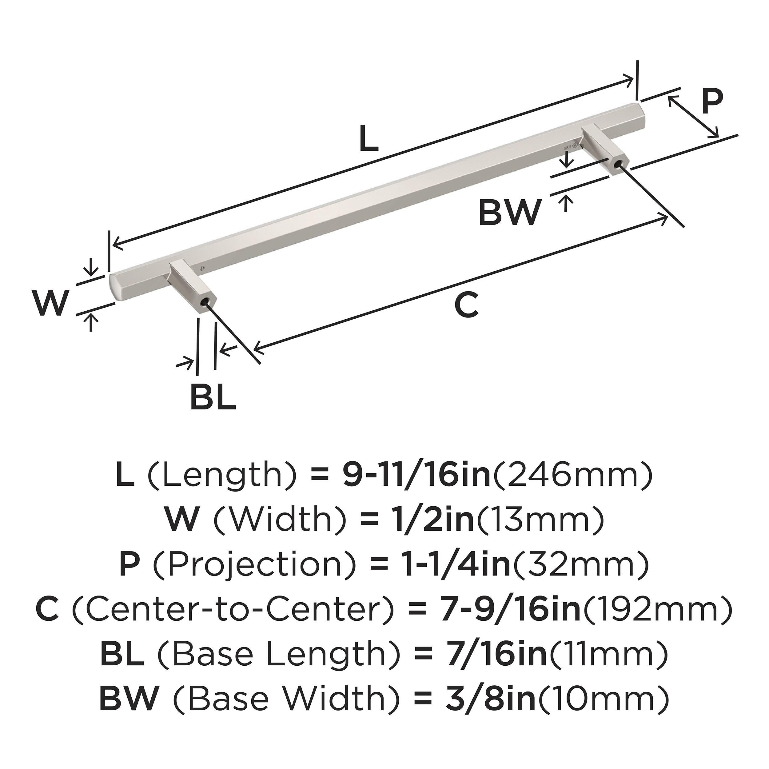 Amerock Caliber 7-9/16 inch (192mm) Center-to-Center Polished Nickel Cabinet Pull