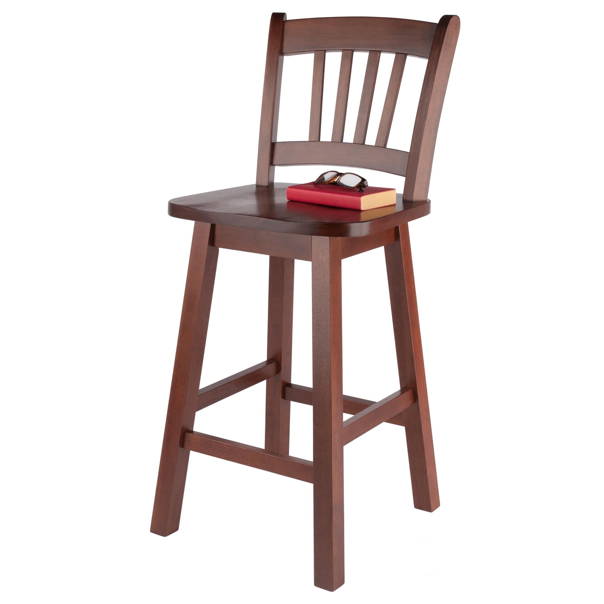 Fina Swivel Seat Counter Height Barstool Walnut - Winsome: Transitional Style, Wood Frame, Fixed 24.57" Seat Height