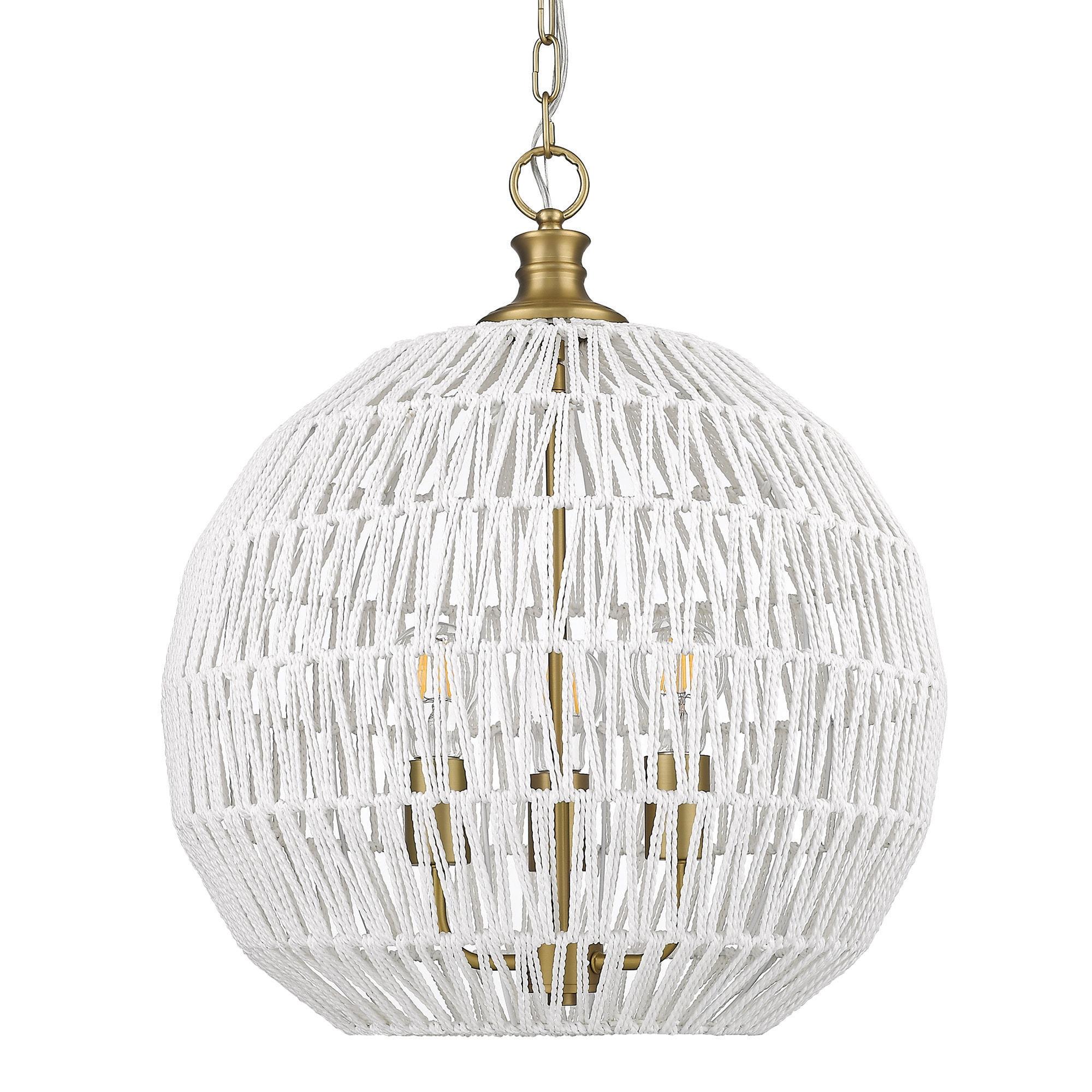 Golden Lighting Florence 3-Light Pendant in Brushed Champagne Bronze with Bleached White Raphia Rope