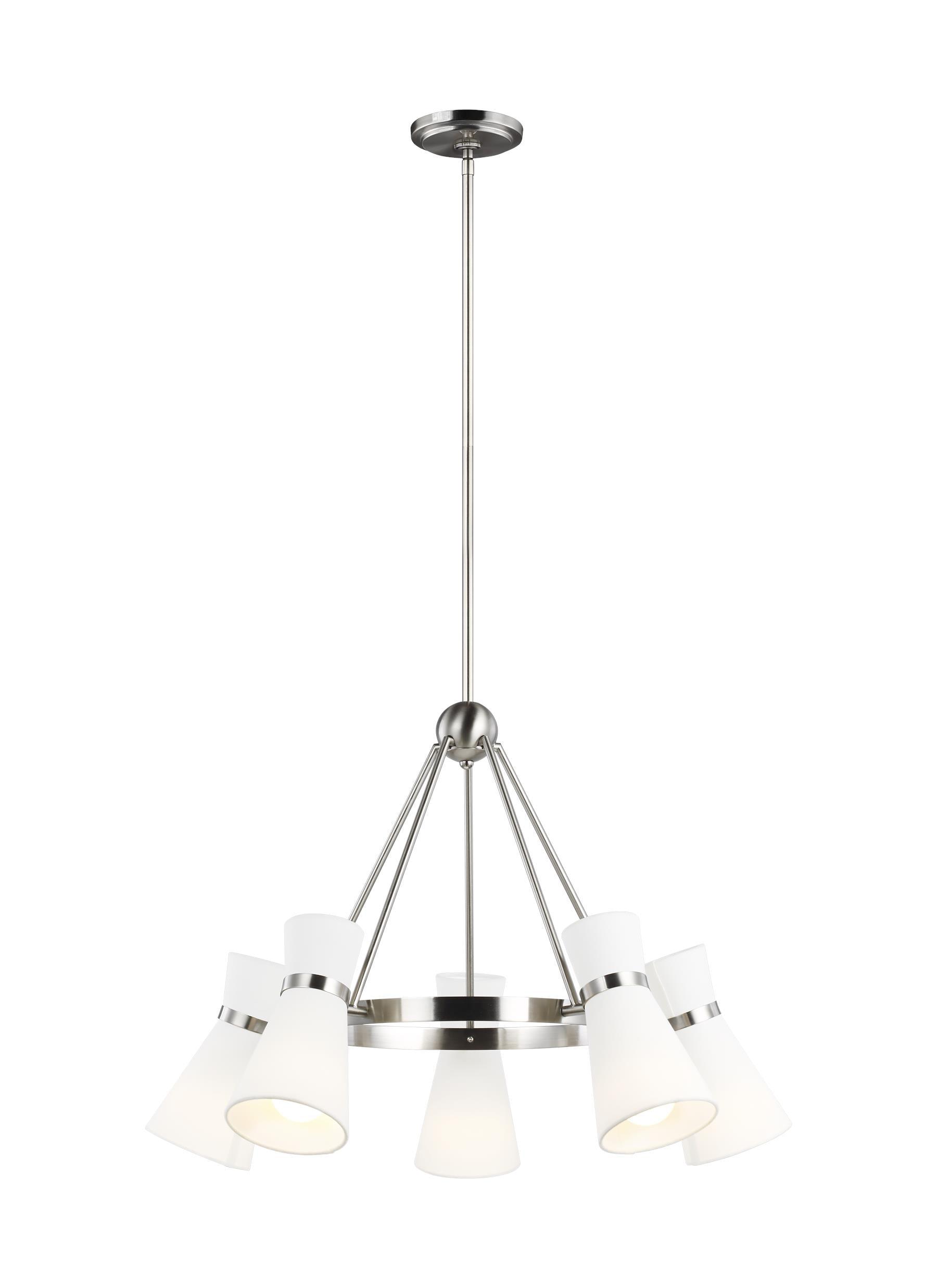 Elegant Brushed Nickel 5-Light Chandelier with White Linen Shade