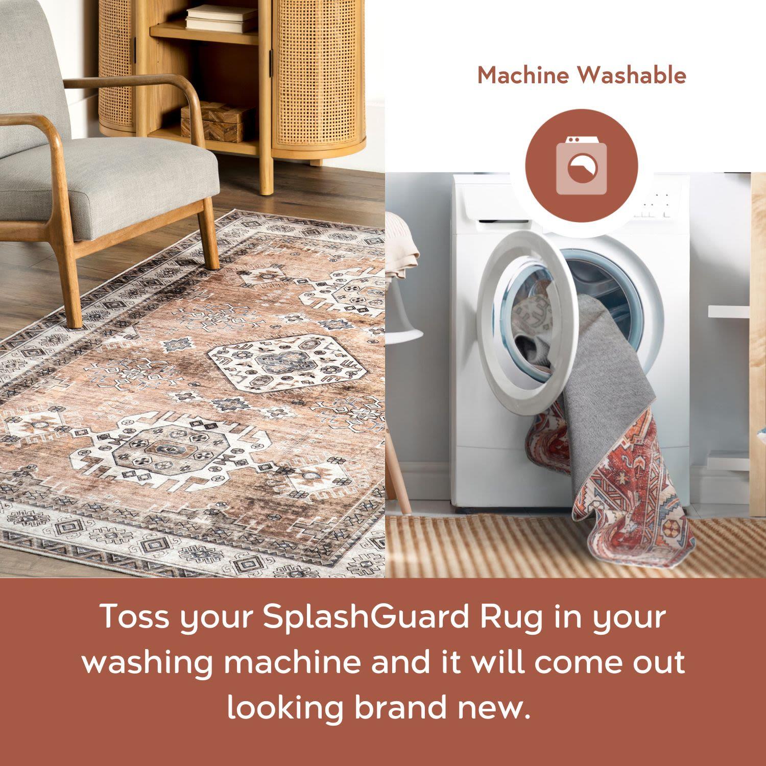 Nuloom Evelina Medallion 6x9 Spill Proof Machine Washable Indoor Area Rug for Living Room Bedroom Dining Room Kitchen, Light Orange/Ivory